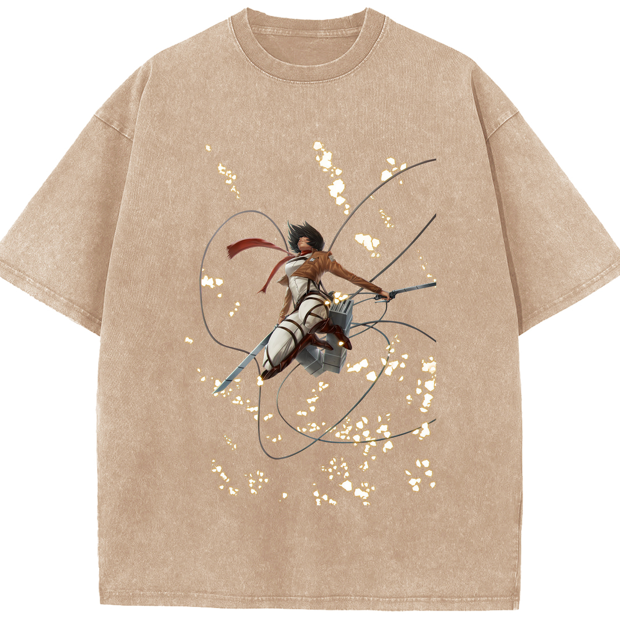 （画像用） 進撃の巨人 ミカサ·アッカーマン Attack on Titan Mikasa Ackerman 綿100% ヴィンテージ風 半袖Tシャツ（フロントプリント）