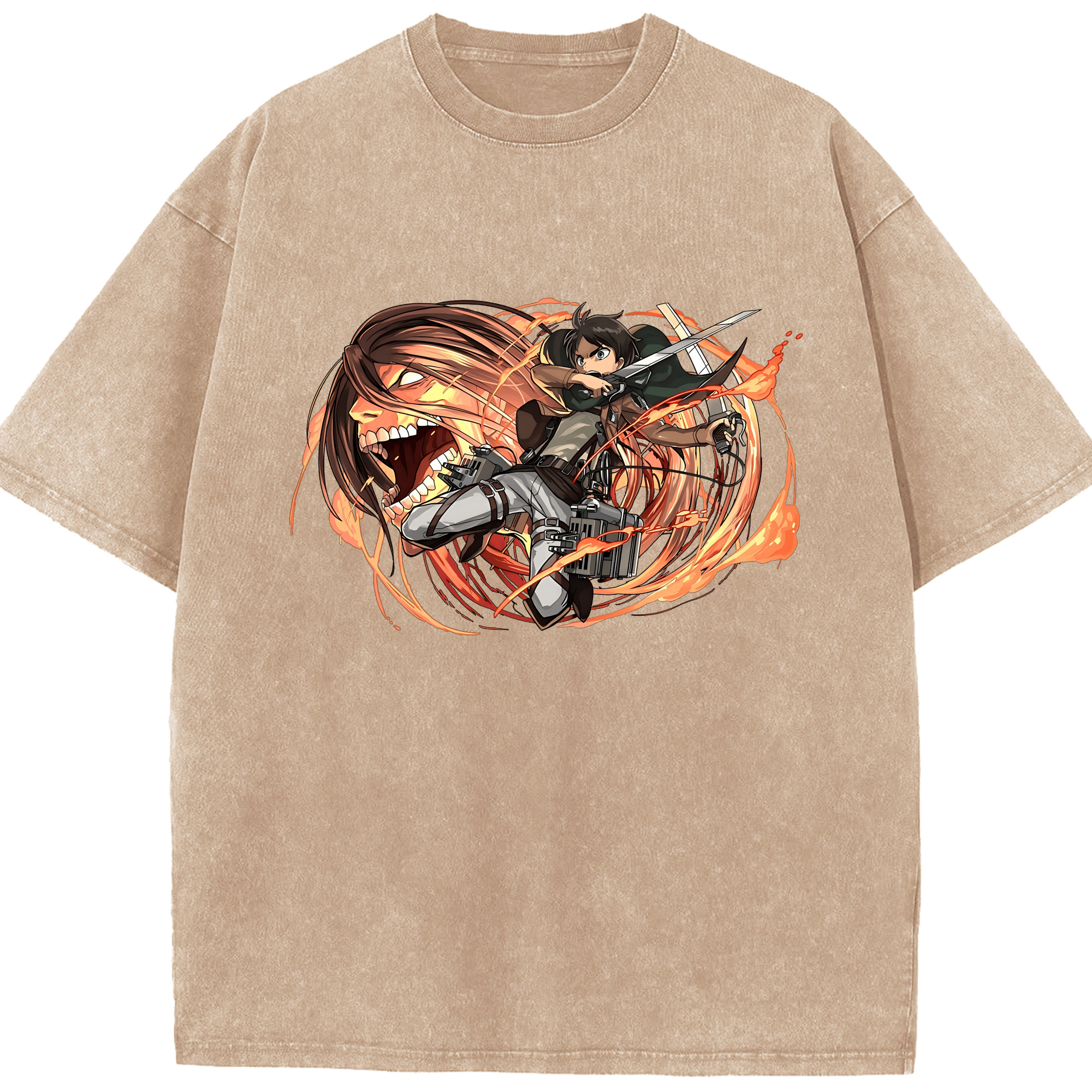 （画像用） 進撃の巨人 エレン･イェーガー Attack on Titan Eren Jäger 綿100% ヴィンテージ風 半袖Tシャツ（フロントプリント）