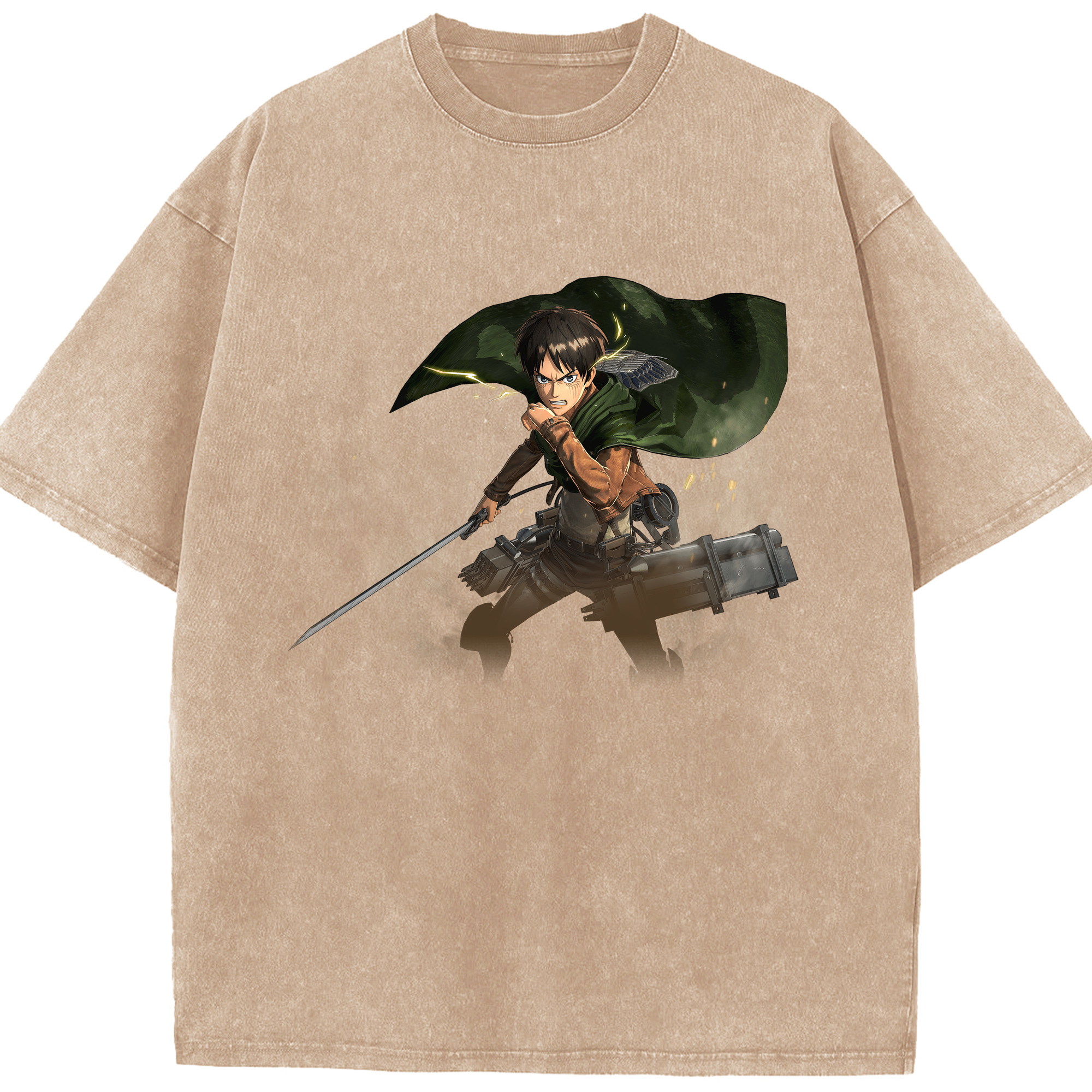 （画像用） 進撃の巨人 エレン･イェーガー Attack on Titan Eren Jäger 綿100% ヴィンテージ風 半袖Tシャツ（フロントプリント）