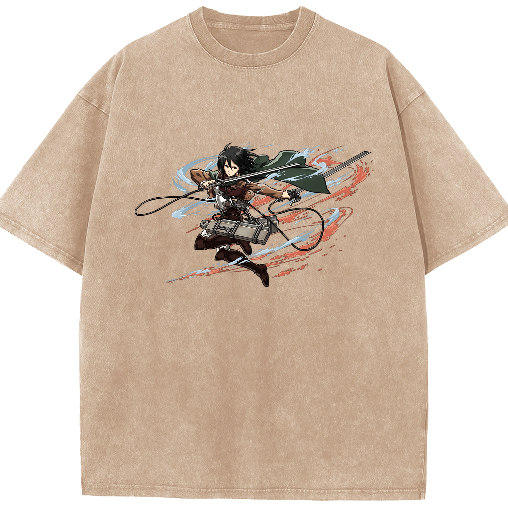 （画像用） 進撃の巨人 ミカサ·アッカーマン Attack on Titan Mikasa Ackerman 綿100% ヴィンテージ風 半袖Tシャツ（フロントプリント）