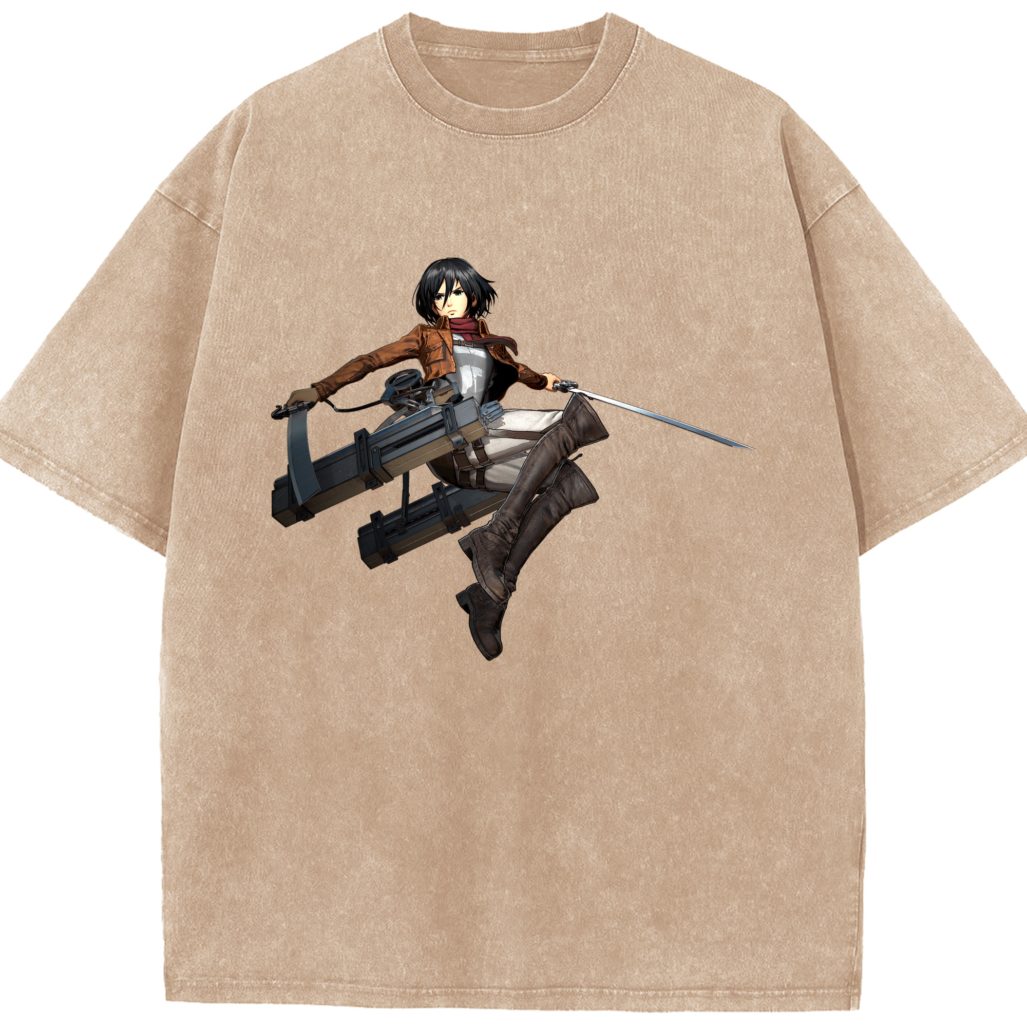 （画像用） 進撃の巨人 ミカサ·アッカーマン Attack on Titan Mikasa Ackerman 綿100% ヴィンテージ風 半袖Tシャツ（フロントプリント）