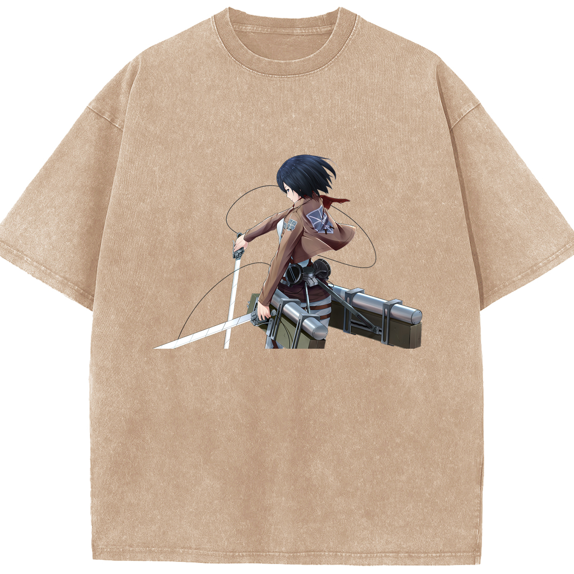 （画像用） 進撃の巨人 ミカサ·アッカーマン Attack on Titan Mikasa Ackerman 綿100% ヴィンテージ風 半袖Tシャツ（フロントプリント）