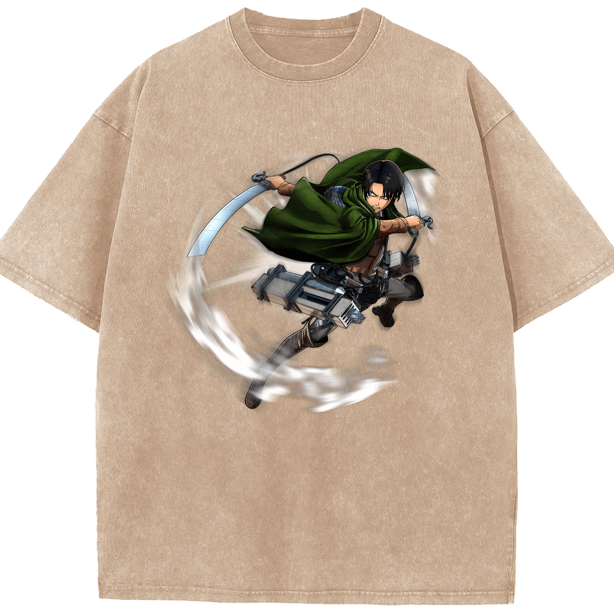 （画像用） 進撃の巨人 リヴァイ·アッカーマン Attack on Titan Levi Ackerman 綿100% ヴィンテージ風 半袖Tシャツ（フロントプリント）