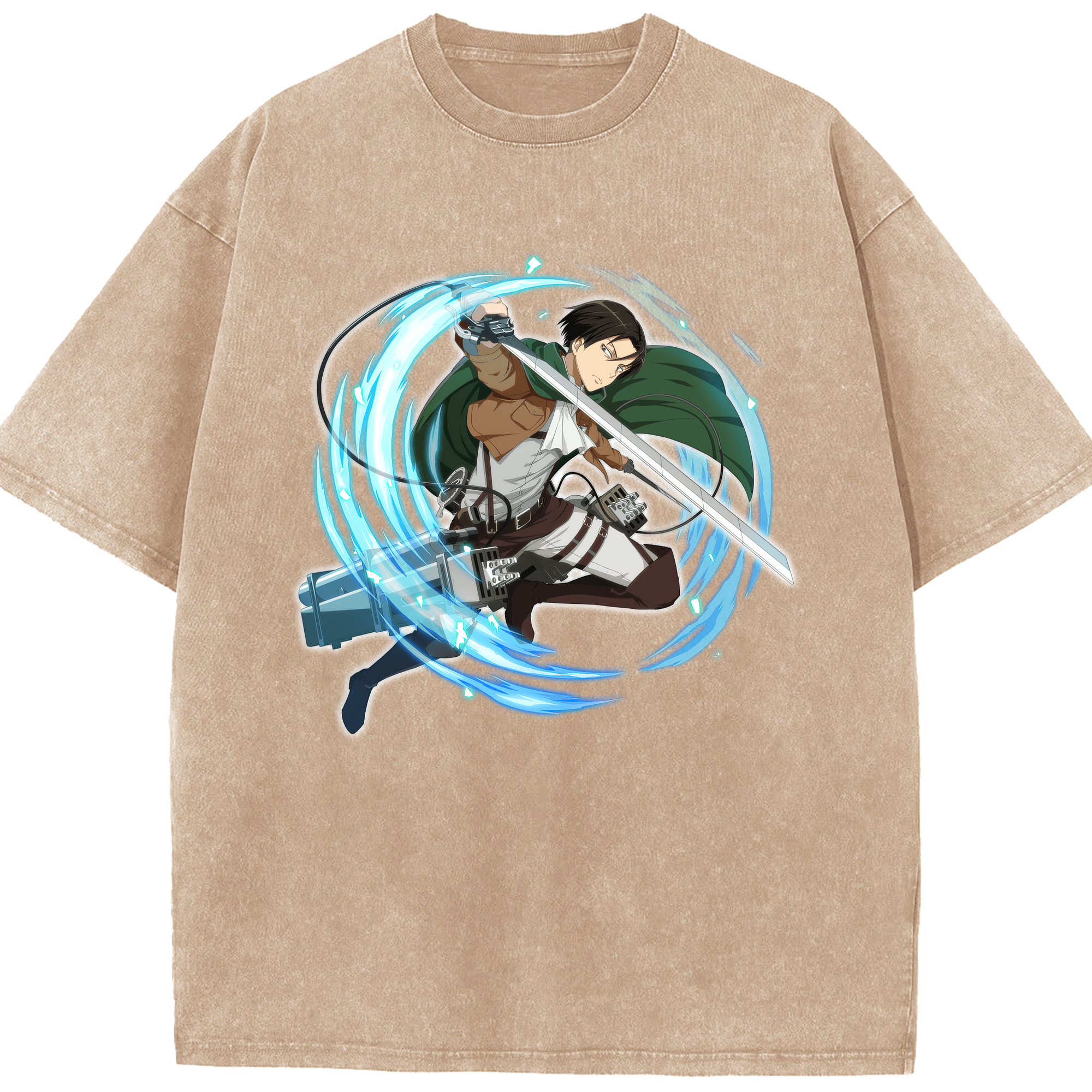 （画像用） 進撃の巨人 リヴァイ·アッカーマン Attack on Titan Levi Ackerman 綿100% ヴィンテージ風 半袖Tシャツ（フロントプリント）