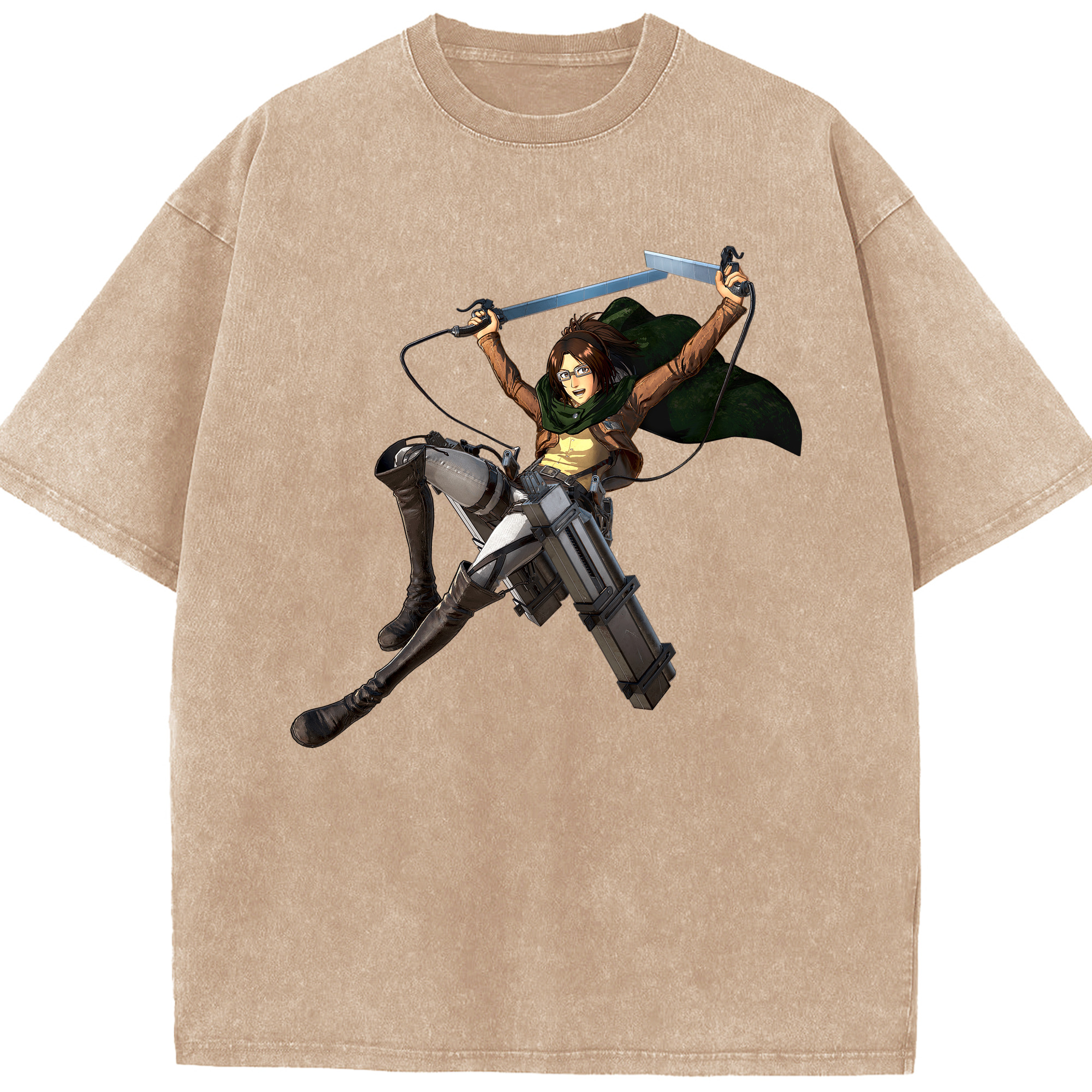 （画像用） 進撃の巨人 ハンジ·ゾエ Attack on Titan Hanji Zoe 綿100% ヴィンテージ風 半袖Tシャツ（フロントプリント）