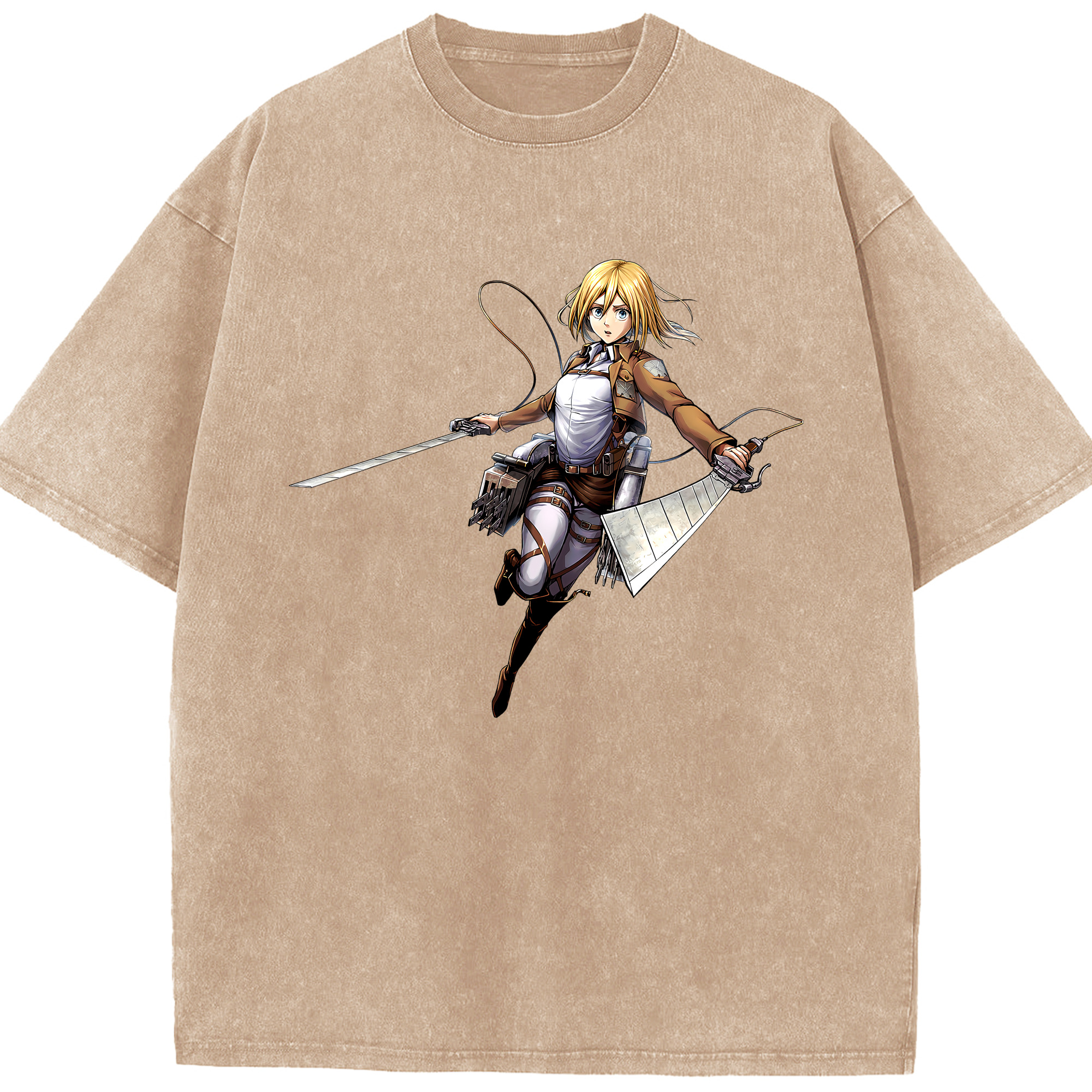（画像用） 進撃の巨人 クリスタ·レンズ Attack on Titan Christa Lenz 綿100% ヴィンテージ風 半袖Tシャツ（フロントプリント）