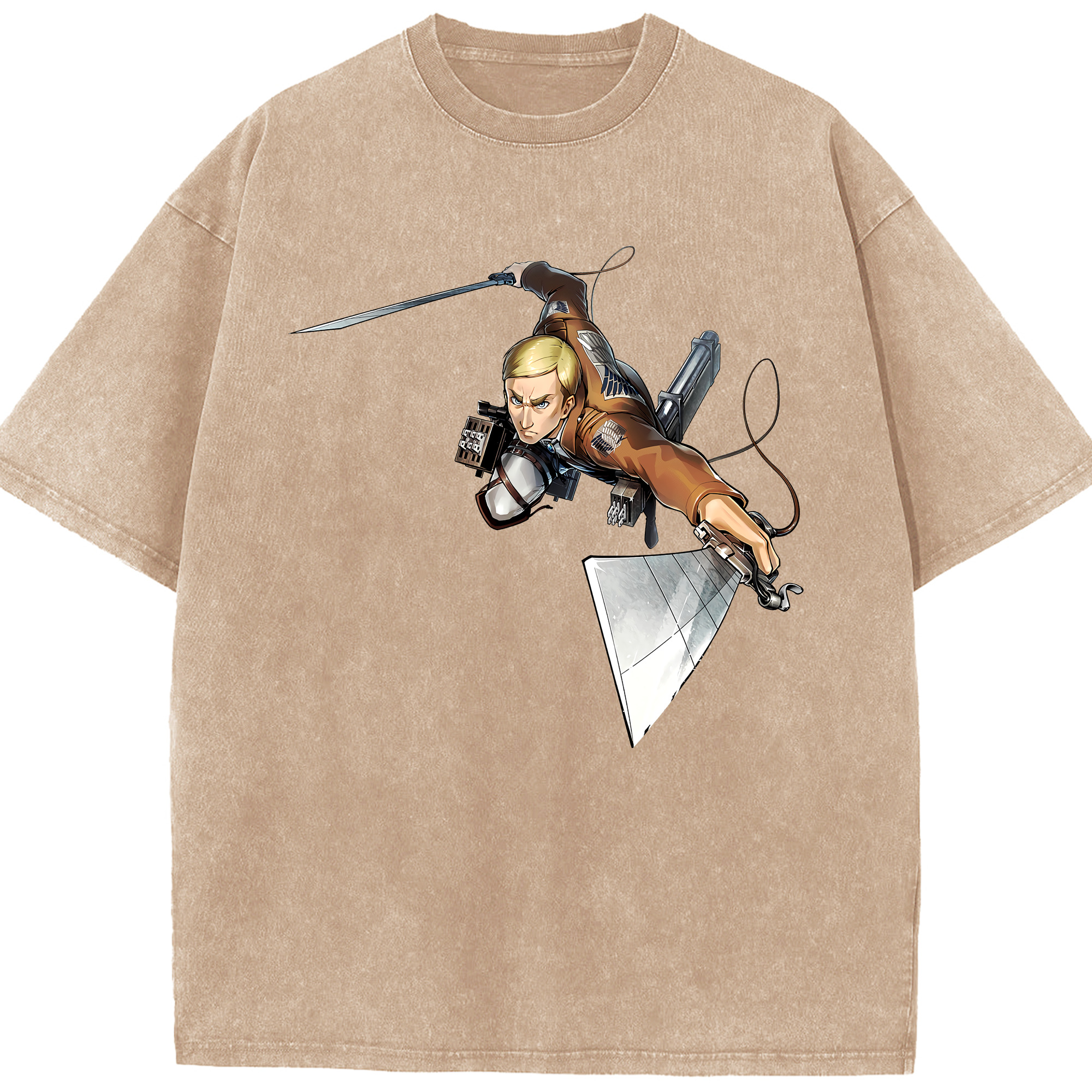 （画像用） 進撃の巨人 エルヴィン・スミス Attack on Titan Erwin Smith 綿100% ヴィンテージ風 半袖Tシャツ（フロントプリント）
