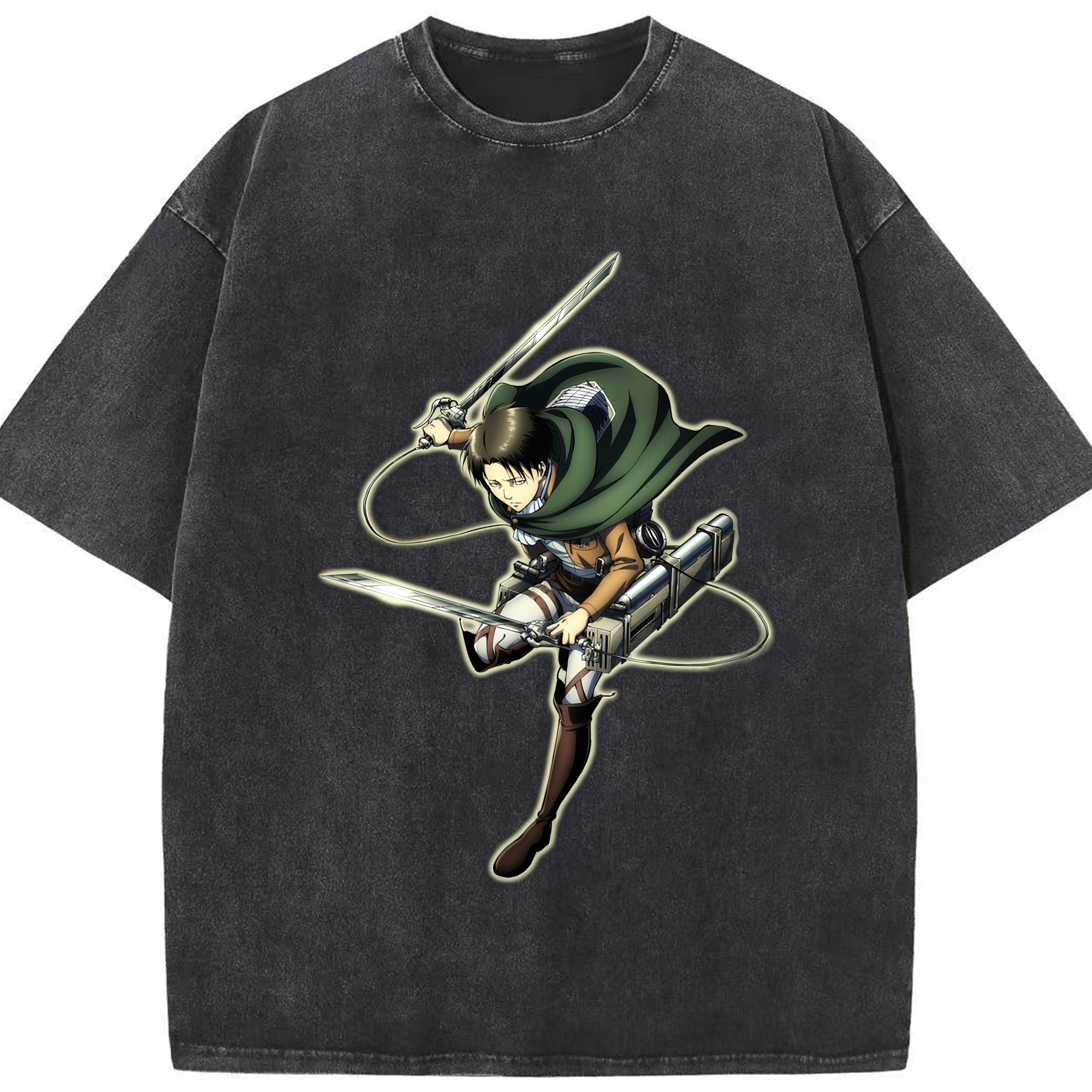 （画像用） 進撃の巨人 リヴァイ·アッカーマン Attack on Titan Levi Ackerman 綿100% ヴィンテージ風 半袖Tシャツ（フロントプリント）