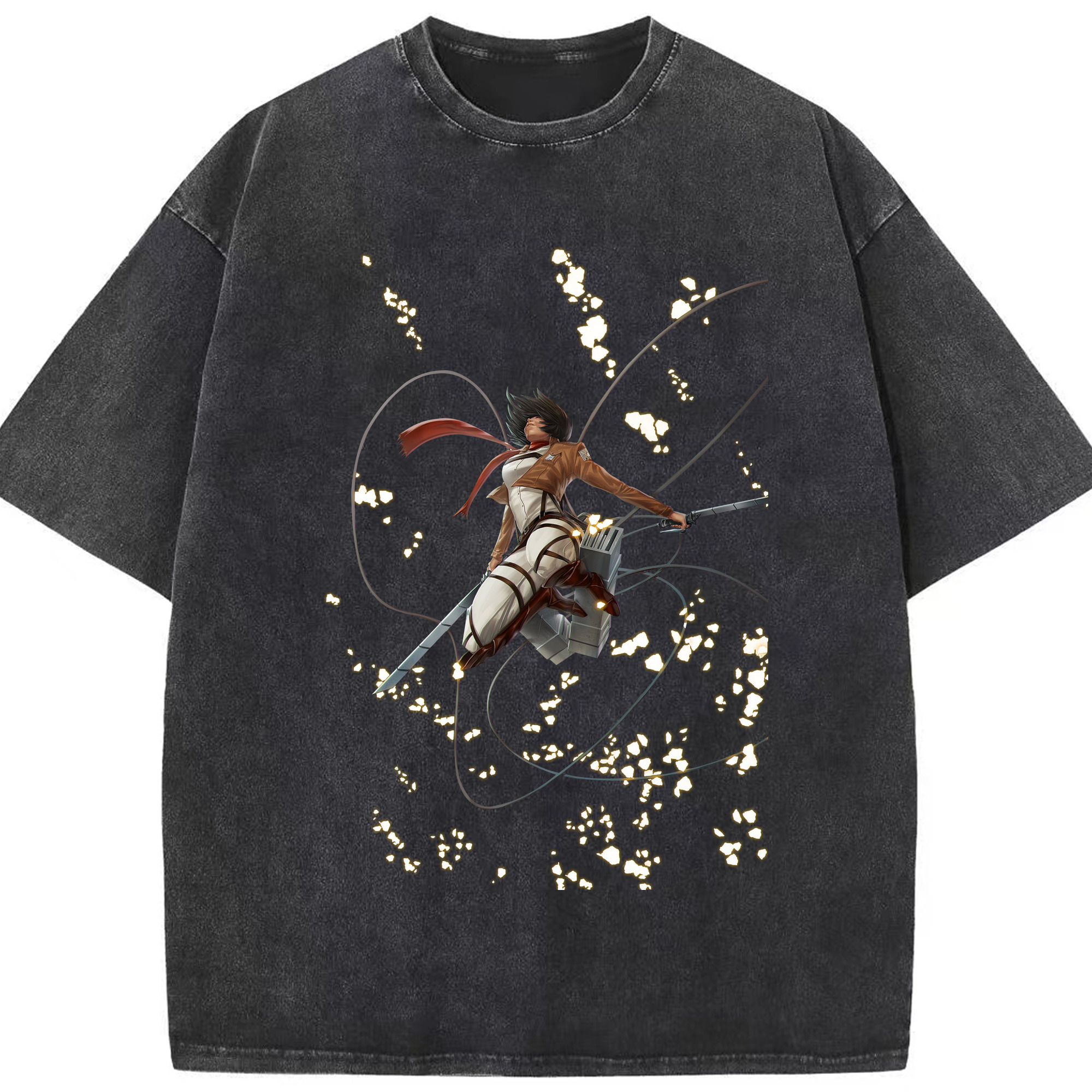 （画像用） 進撃の巨人 ミカサ·アッカーマン Attack on Titan Mikasa Ackerman 綿100% ヴィンテージ風 半袖Tシャツ（フロントプリント）