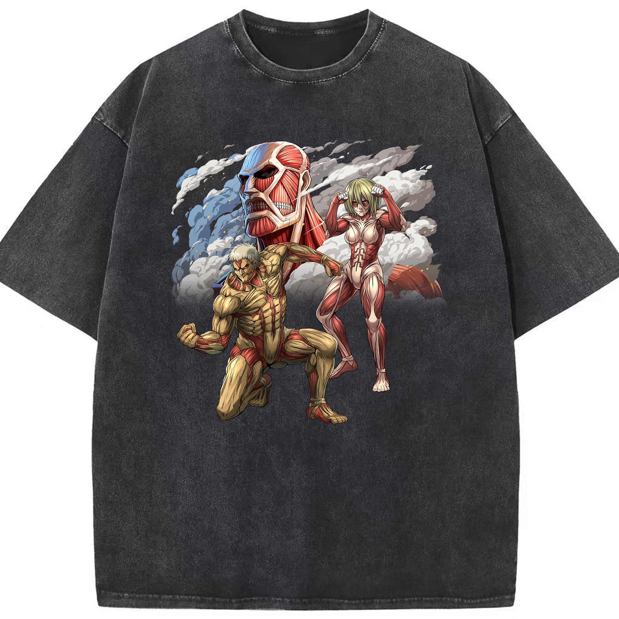 （画像用） 進撃の巨人 Attack on Titan 綿100% ヴィンテージ風 半袖Tシャツ（フロントプリント）