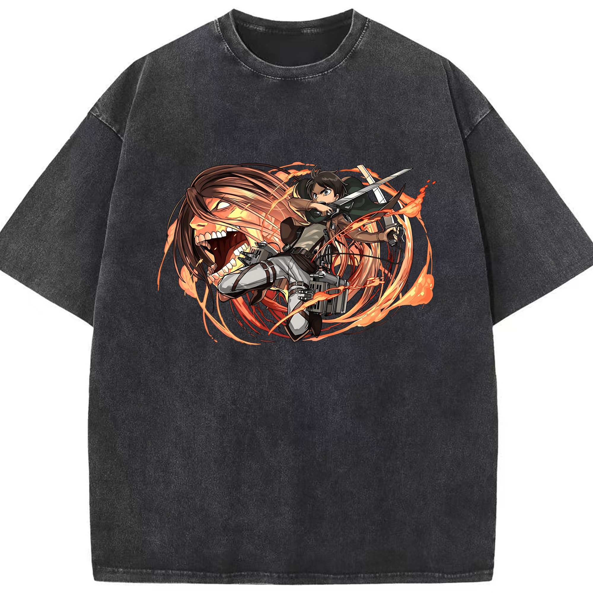 （画像用） 進撃の巨人 エレン･イェーガー Attack on Titan Eren Jäger 綿100% ヴィンテージ風 半袖Tシャツ（フロントプリント）