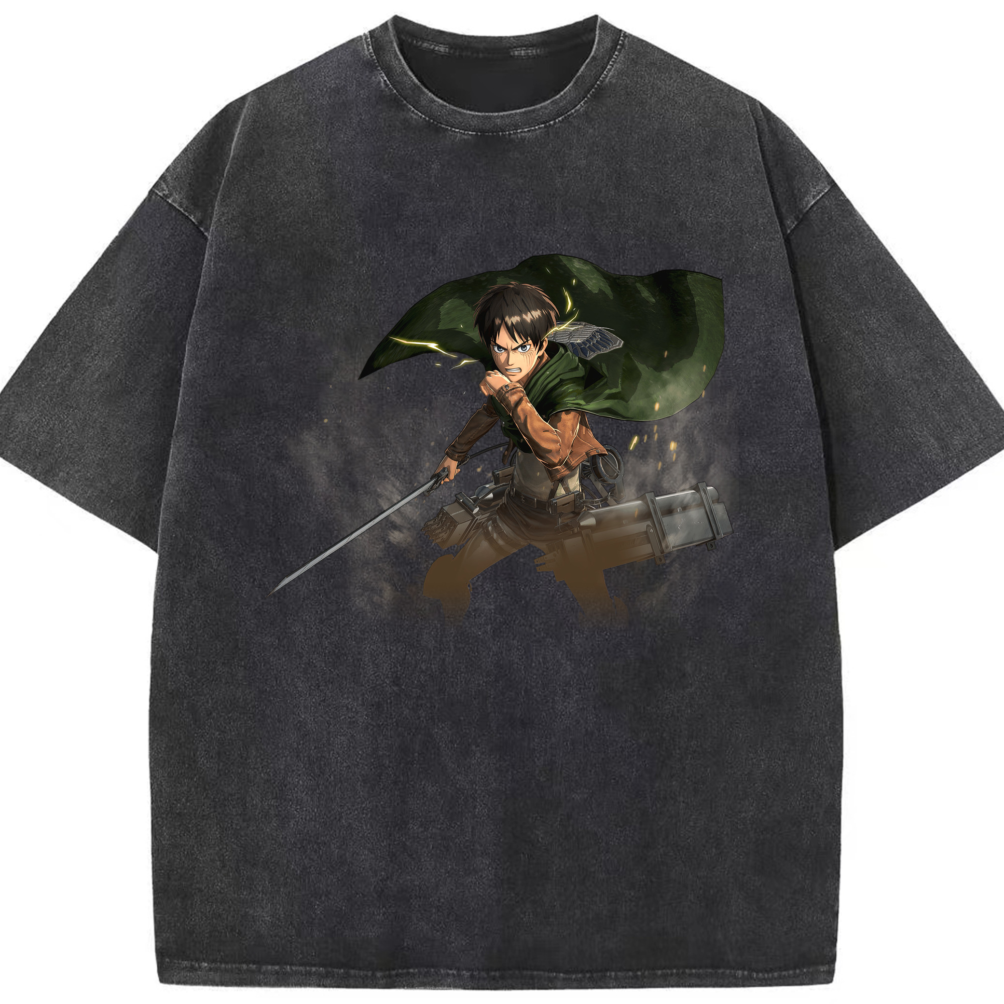 （画像用） 進撃の巨人 エレン･イェーガー Attack on Titan Eren Jäger 綿100% ヴィンテージ風 半袖Tシャツ（フロントプリント）