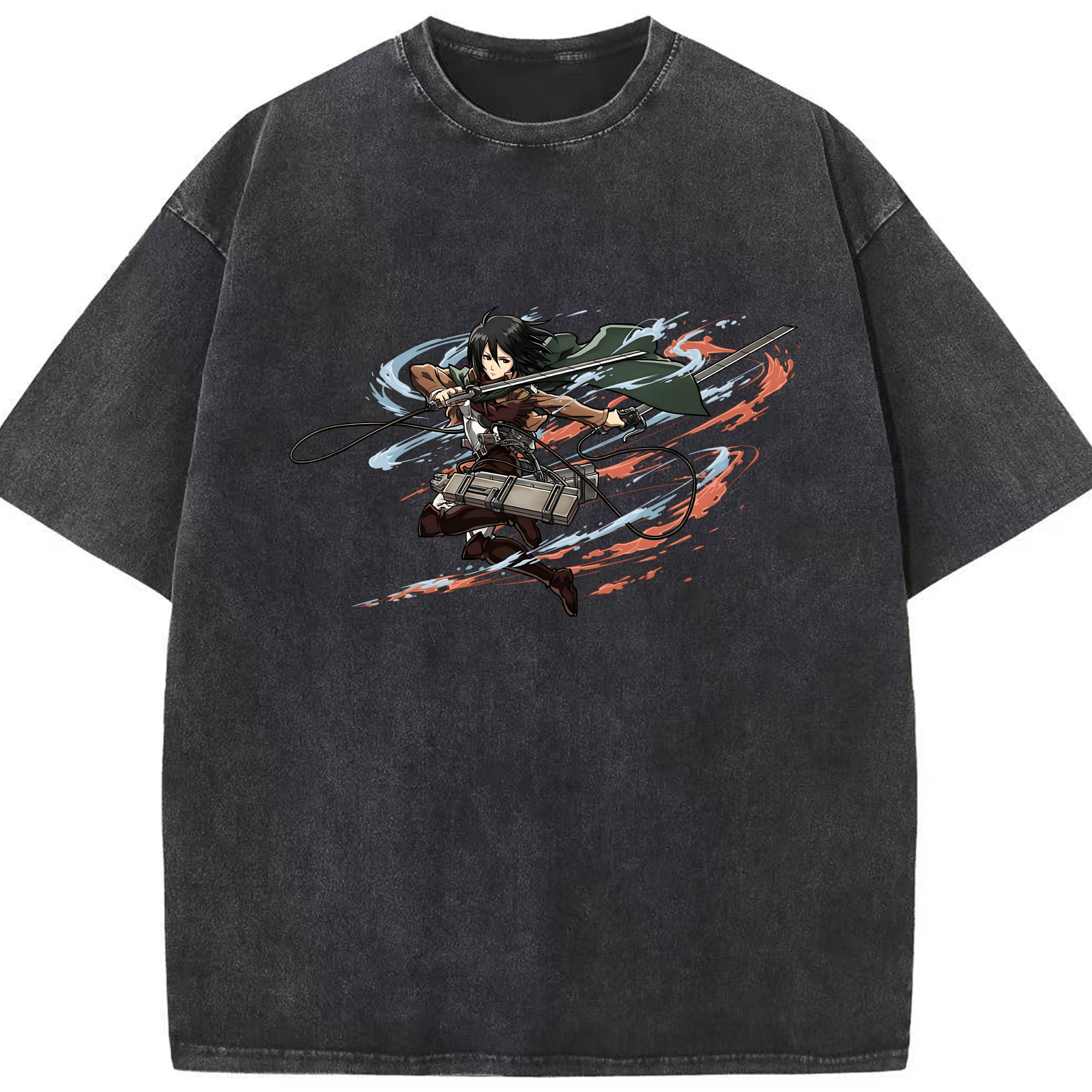 （画像用） 進撃の巨人 ミカサ·アッカーマン Attack on Titan Mikasa Ackerman 綿100% ヴィンテージ風 半袖Tシャツ（フロントプリント）