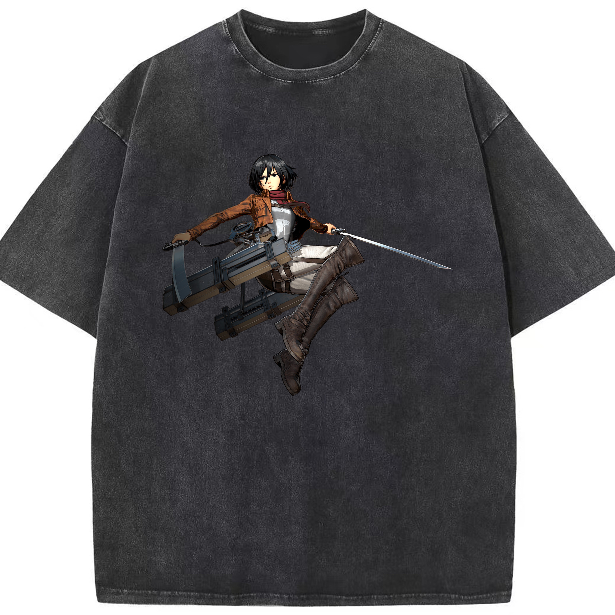 （画像用） 進撃の巨人 ミカサ·アッカーマン Attack on Titan Mikasa Ackerman 綿100% ヴィンテージ風 半袖Tシャツ（フロントプリント）