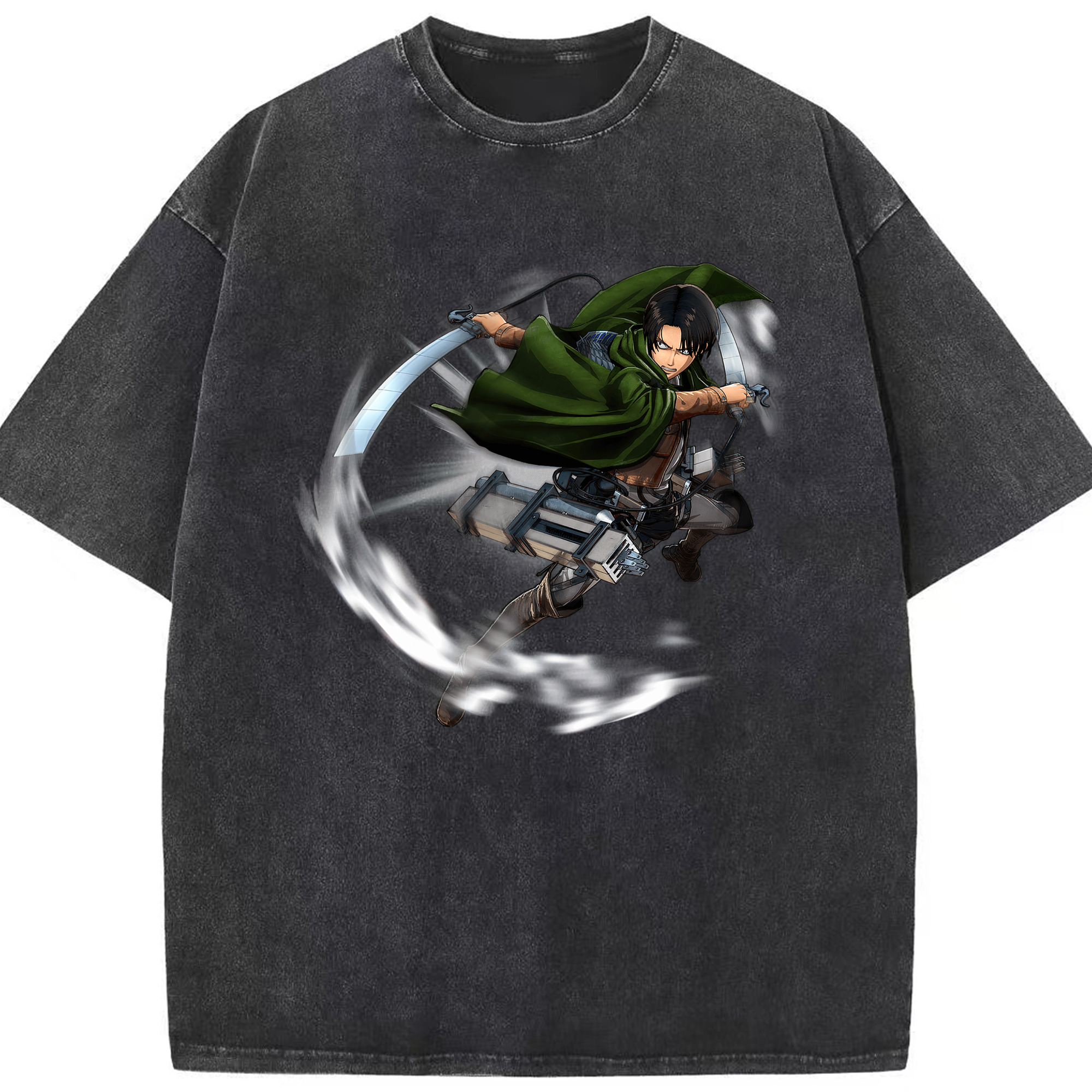 （画像用） 進撃の巨人 リヴァイ·アッカーマン Attack on Titan Levi Ackerman 綿100% ヴィンテージ風 半袖Tシャツ（フロントプリント）