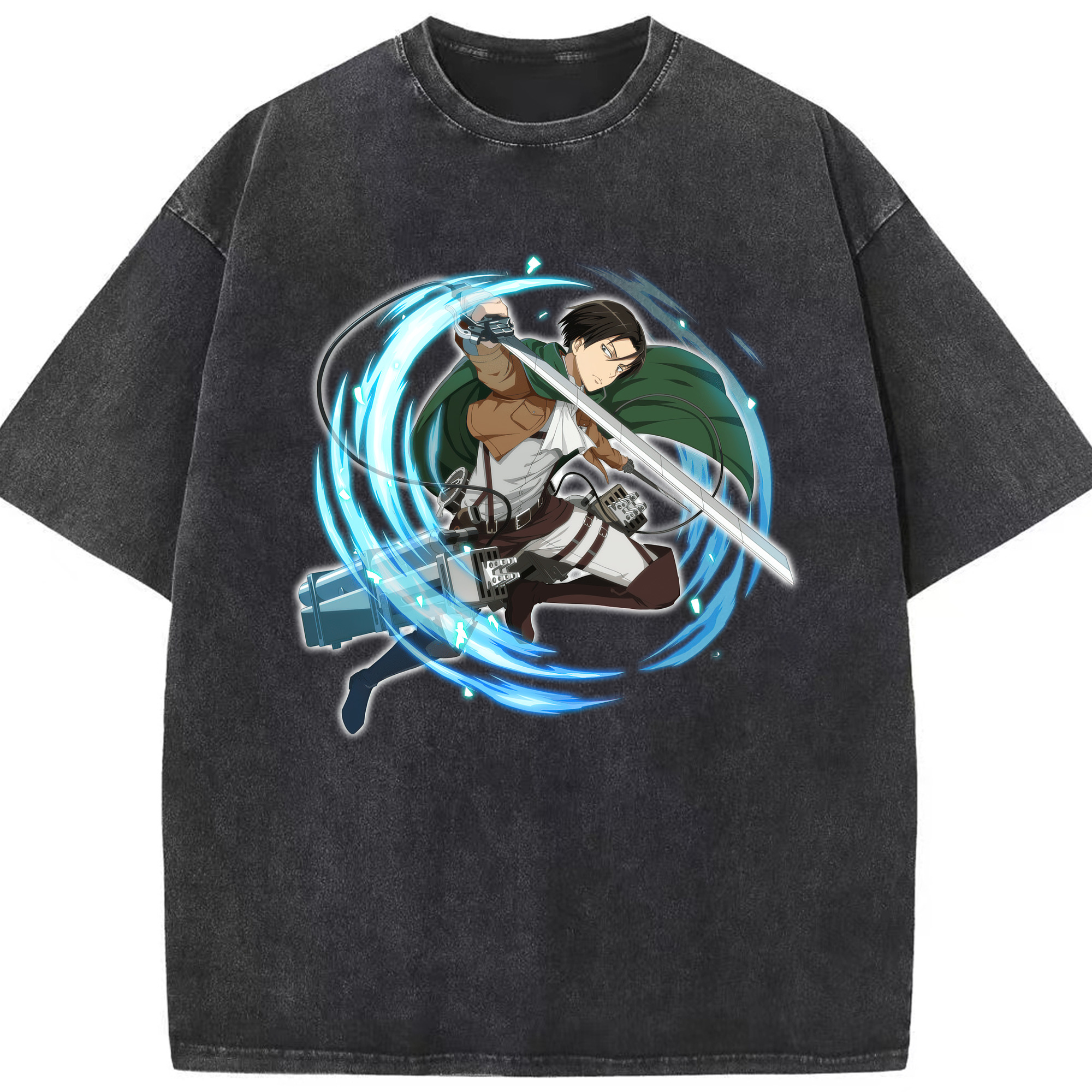 （画像用） 進撃の巨人 リヴァイ·アッカーマン Attack on Titan Levi Ackerman 綿100% ヴィンテージ風 半袖Tシャツ（フロントプリント）