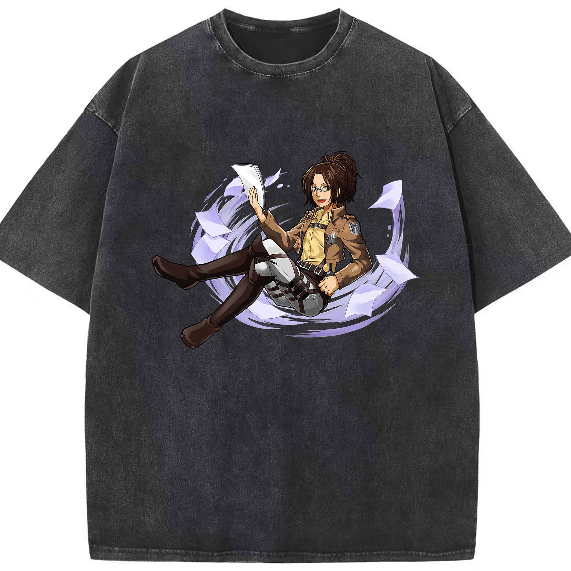 （画像用） 進撃の巨人 ハンジ·ゾエ Attack on Titan Hanji Zoe 綿100% ヴィンテージ風 半袖Tシャツ（フロントプリント）