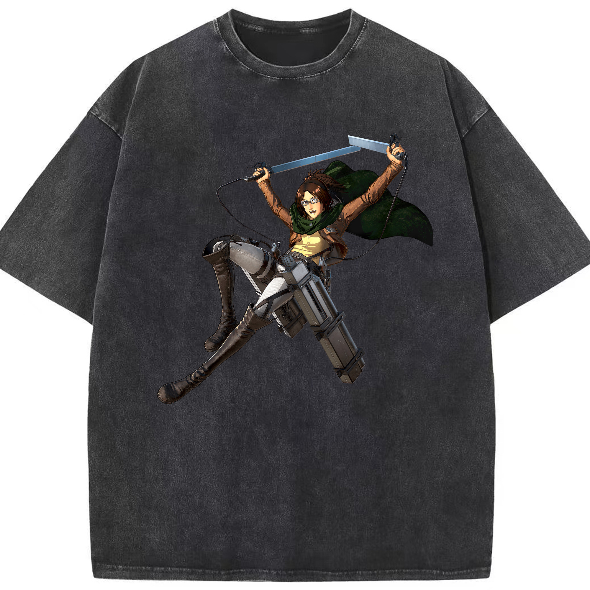 （画像用） 進撃の巨人 ハンジ·ゾエ Attack on Titan Hanji Zoe 綿100% ヴィンテージ風 半袖Tシャツ（フロントプリント）