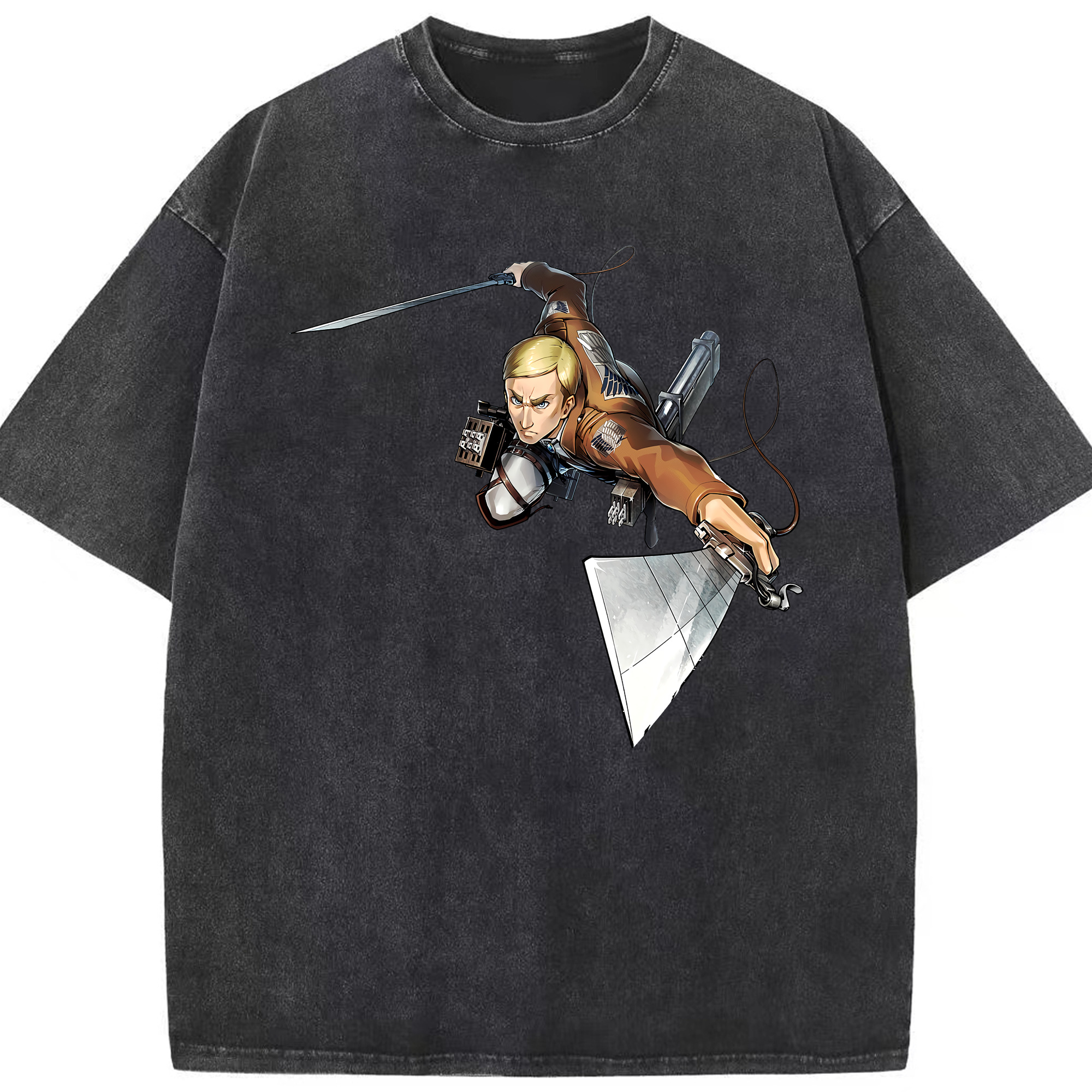 （画像用） 進撃の巨人 エルヴィン・スミス Attack on Titan Erwin Smith 綿100% ヴィンテージ風 半袖Tシャツ（フロントプリント）