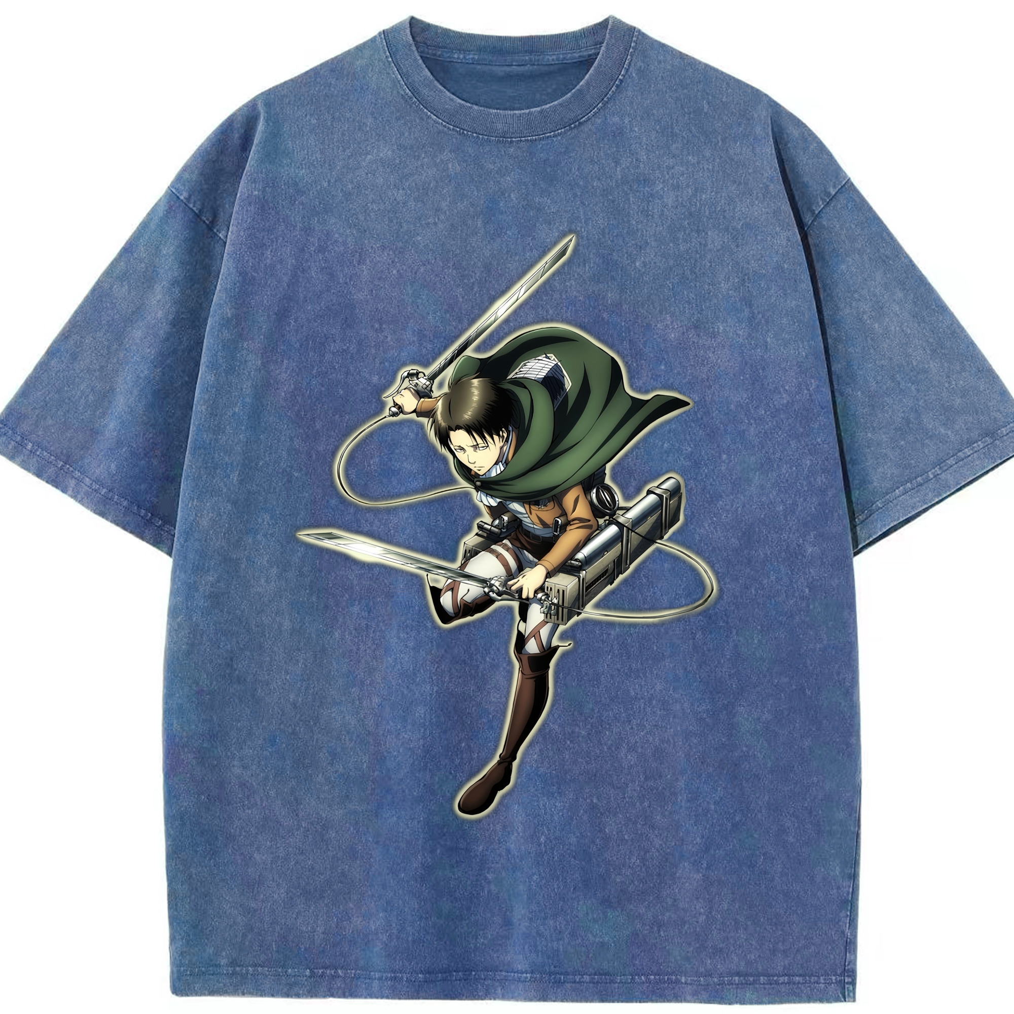 （画像用） 進撃の巨人 リヴァイ·アッカーマン Attack on Titan Levi Ackerman 綿100% ヴィンテージ風 半袖Tシャツ（フロントプリント）