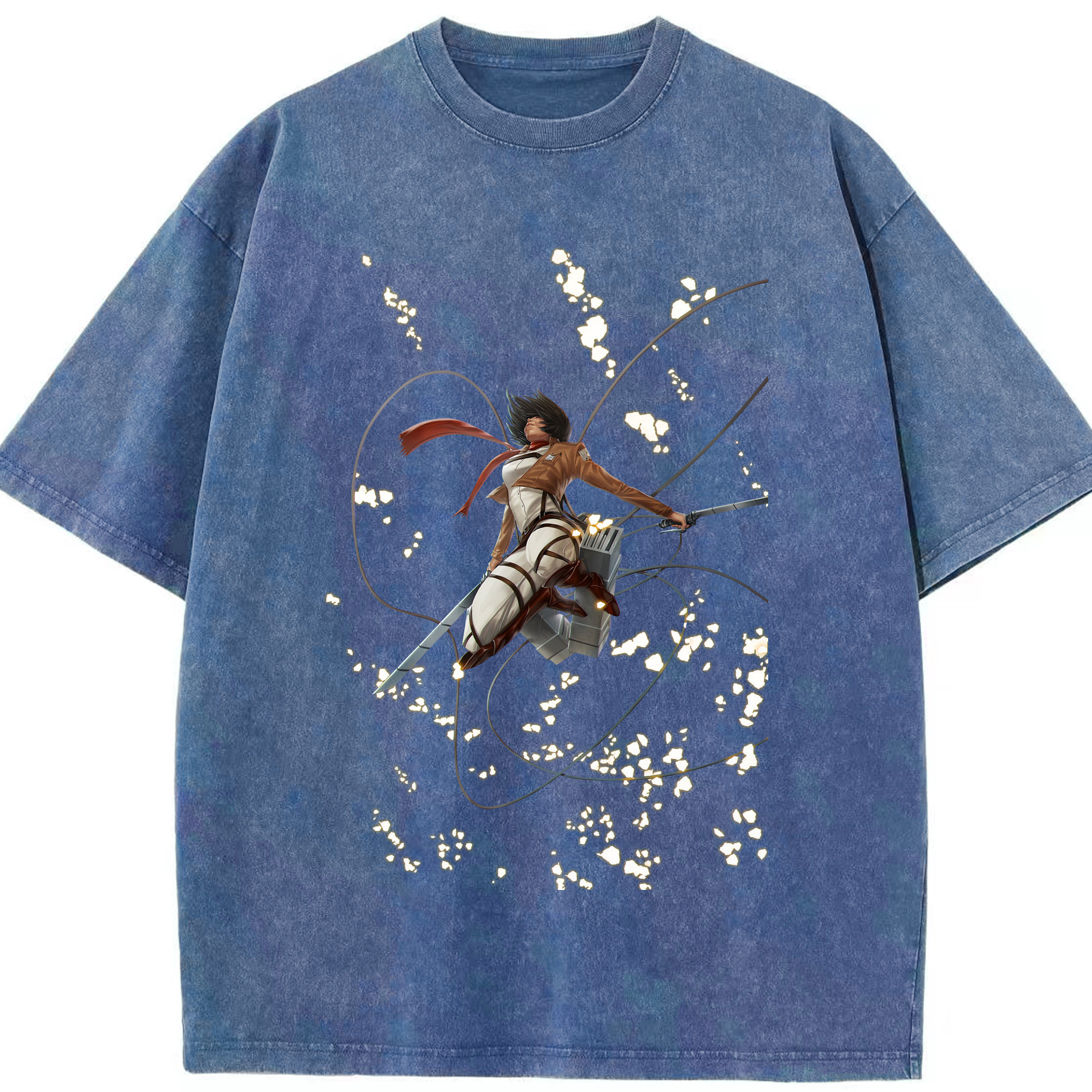 （画像用） 進撃の巨人 ミカサ·アッカーマン Attack on Titan Mikasa Ackerman 綿100% ヴィンテージ風 半袖Tシャツ（フロントプリント）