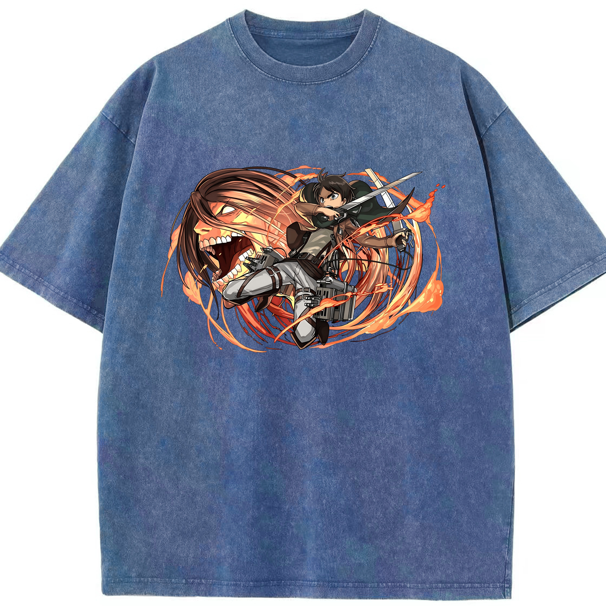（画像用） 進撃の巨人 エレン･イェーガー Attack on Titan Eren Jäger 綿100% ヴィンテージ風 半袖Tシャツ（フロントプリント）