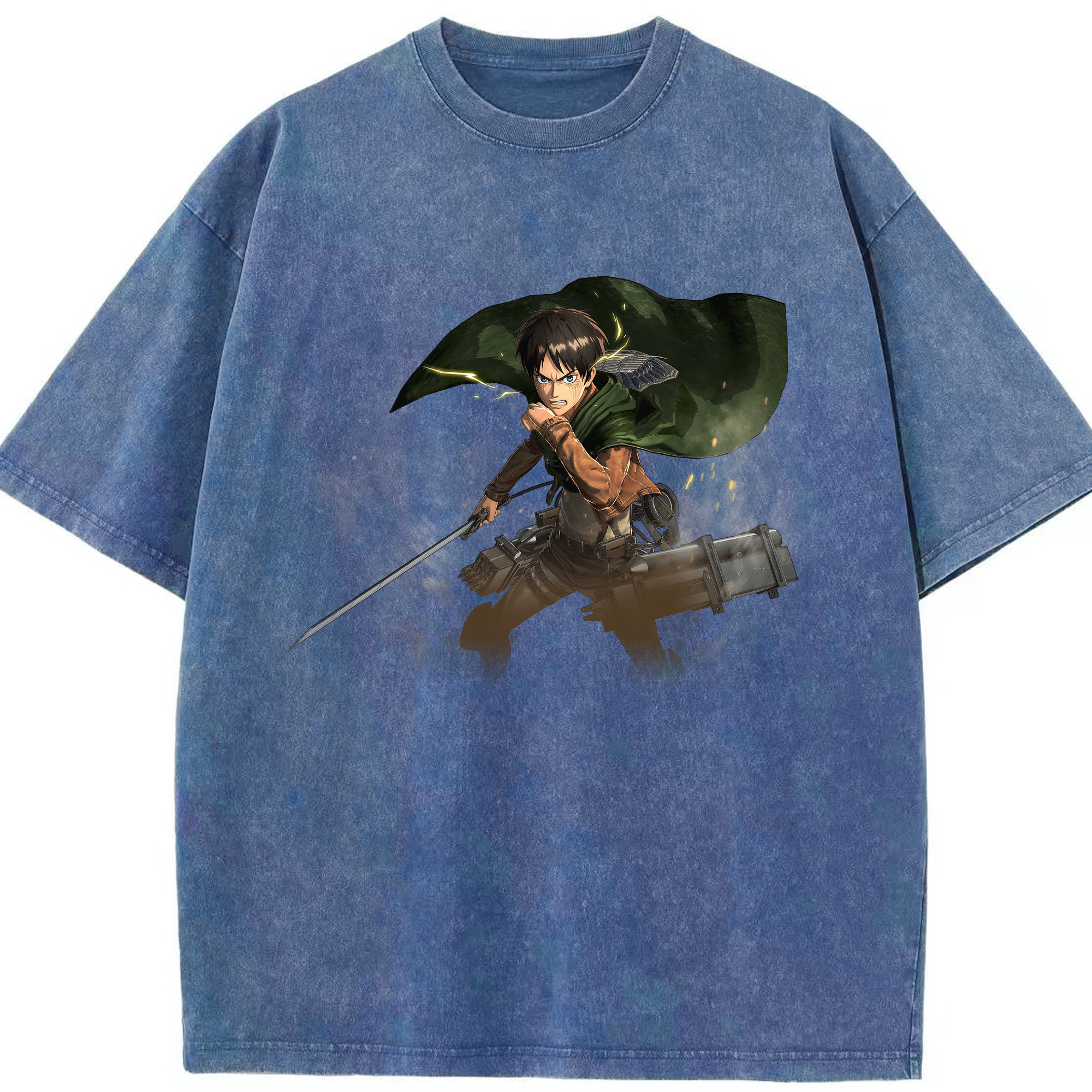 （画像用） 進撃の巨人 エレン･イェーガー Attack on Titan Eren Jäger 綿100% ヴィンテージ風 半袖Tシャツ（フロントプリント）