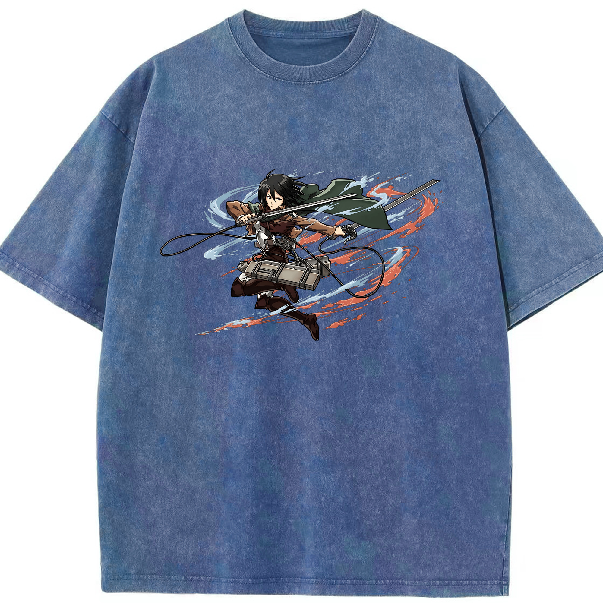 （画像用） 進撃の巨人 ミカサ·アッカーマン Attack on Titan Mikasa Ackerman 綿100% ヴィンテージ風 半袖Tシャツ（フロントプリント）