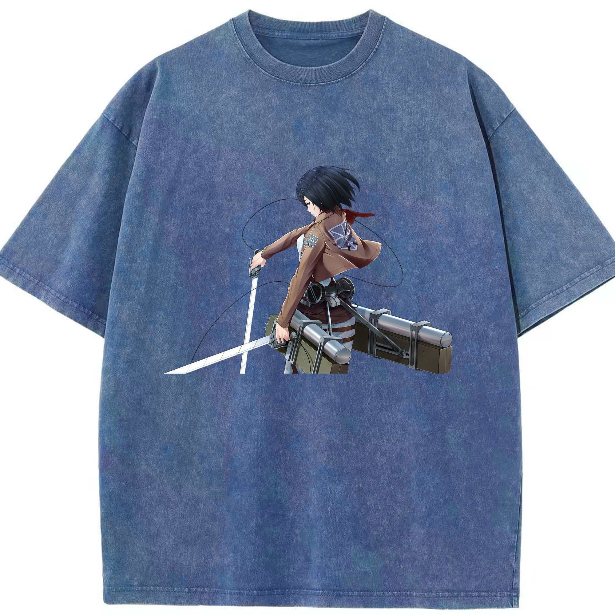 （画像用） 進撃の巨人 ミカサ·アッカーマン Attack on Titan Mikasa Ackerman 綿100% ヴィンテージ風 半袖Tシャツ（フロントプリント）
