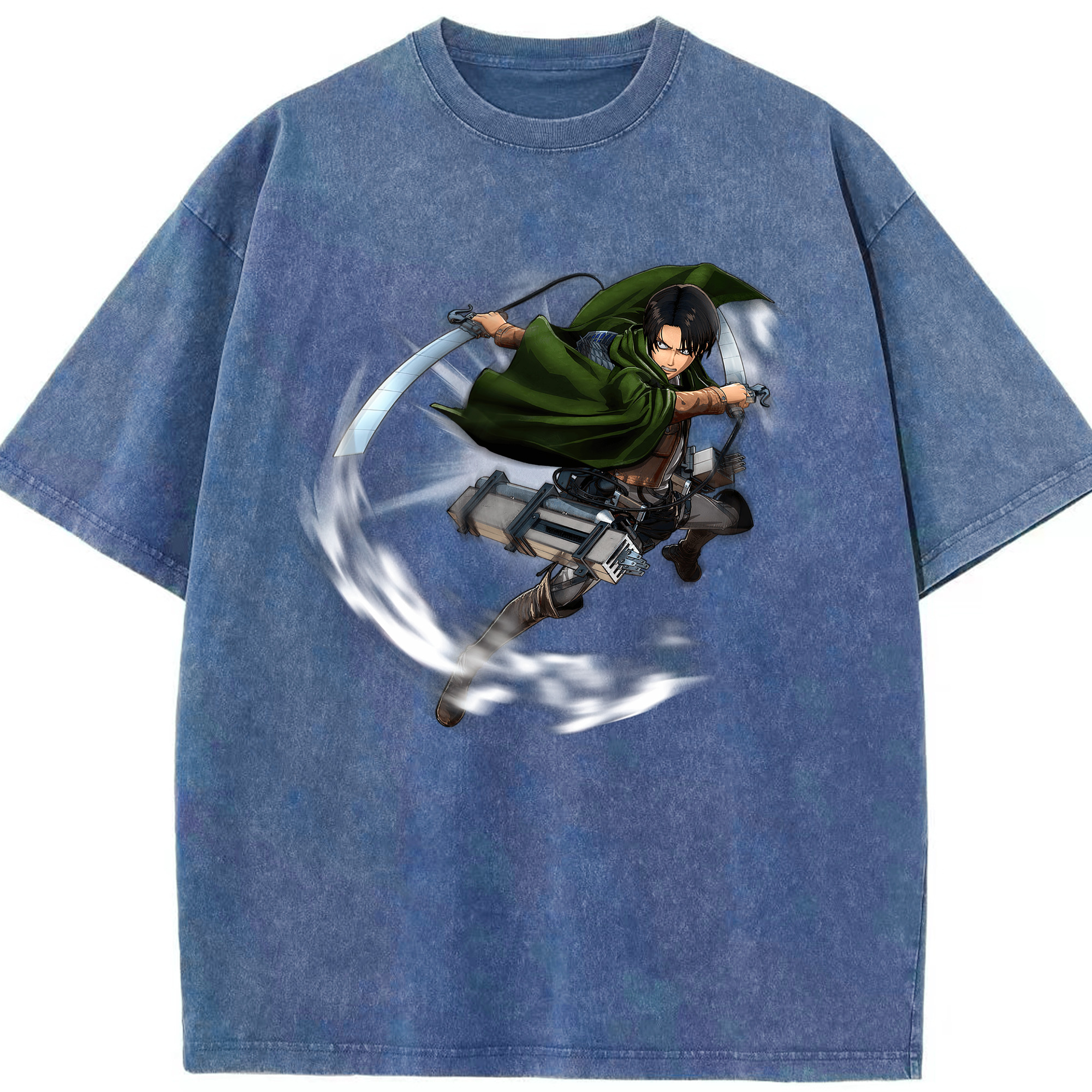 （画像用） 進撃の巨人 リヴァイ·アッカーマン Attack on Titan Levi Ackerman 綿100% ヴィンテージ風 半袖Tシャツ（フロントプリント）