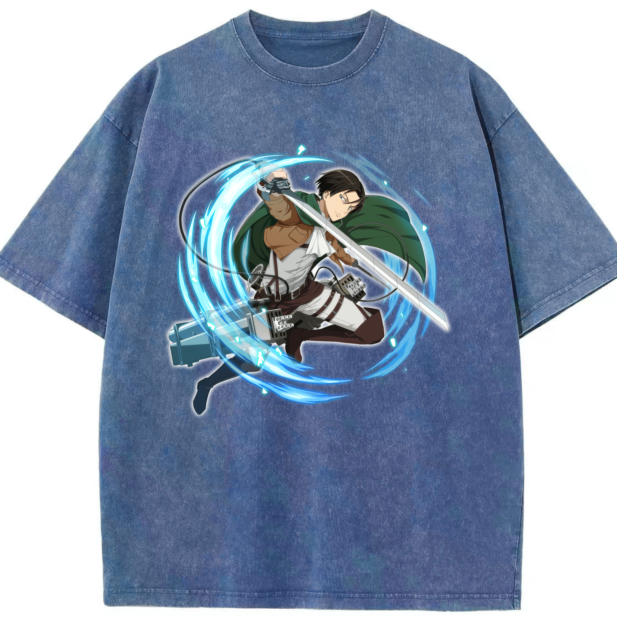 （画像用） 進撃の巨人 リヴァイ·アッカーマン Attack on Titan Levi Ackerman 綿100% ヴィンテージ風 半袖Tシャツ（フロントプリント）