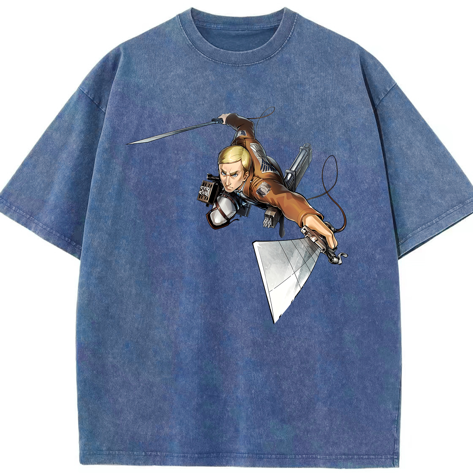 （画像用） 進撃の巨人 エルヴィン・スミス Attack on Titan Erwin Smith 綿100% ヴィンテージ風 半袖Tシャツ（フロントプリント）