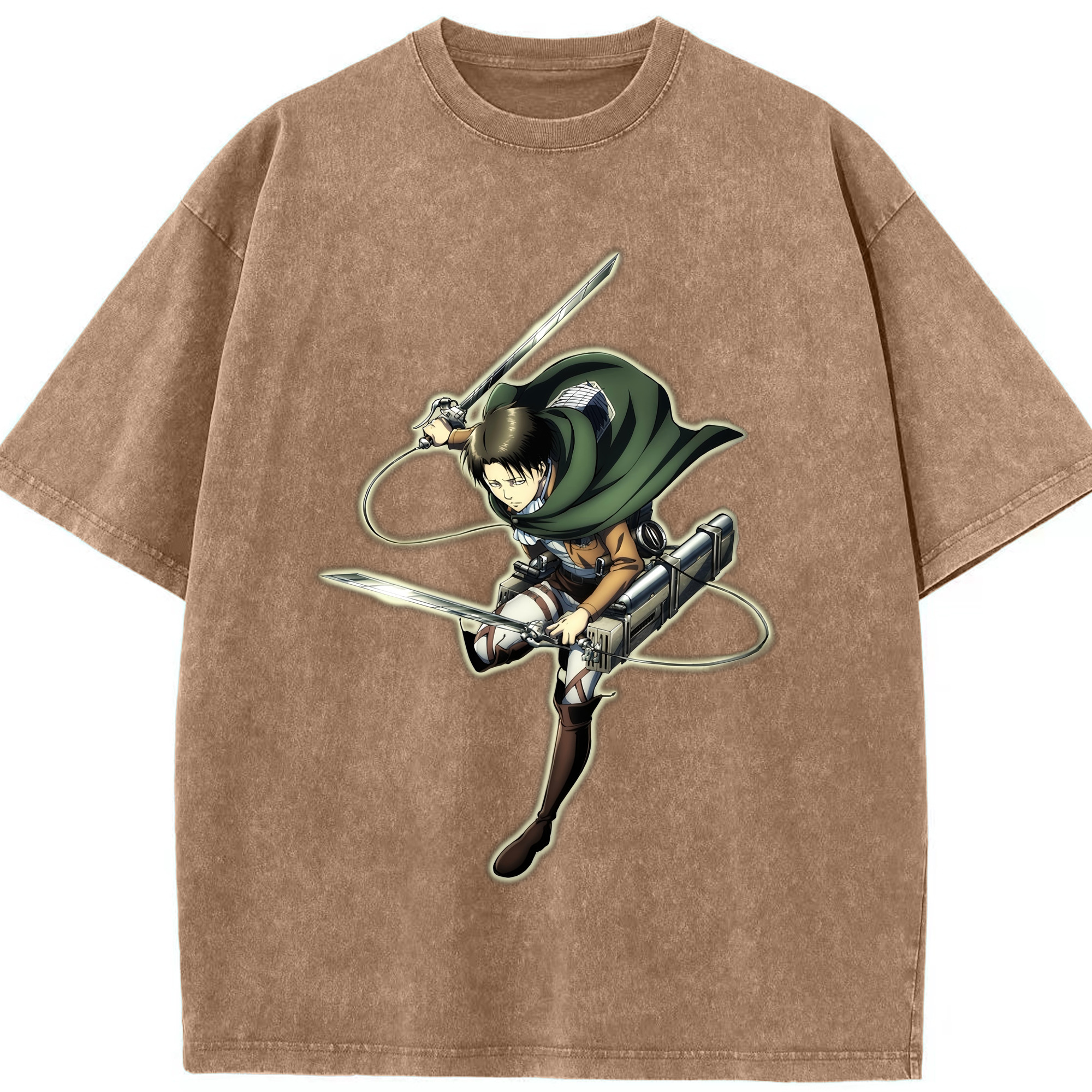 （画像用） 進撃の巨人 リヴァイ·アッカーマン Attack on Titan Levi Ackerman 綿100% ヴィンテージ風 半袖Tシャツ（フロントプリント）
