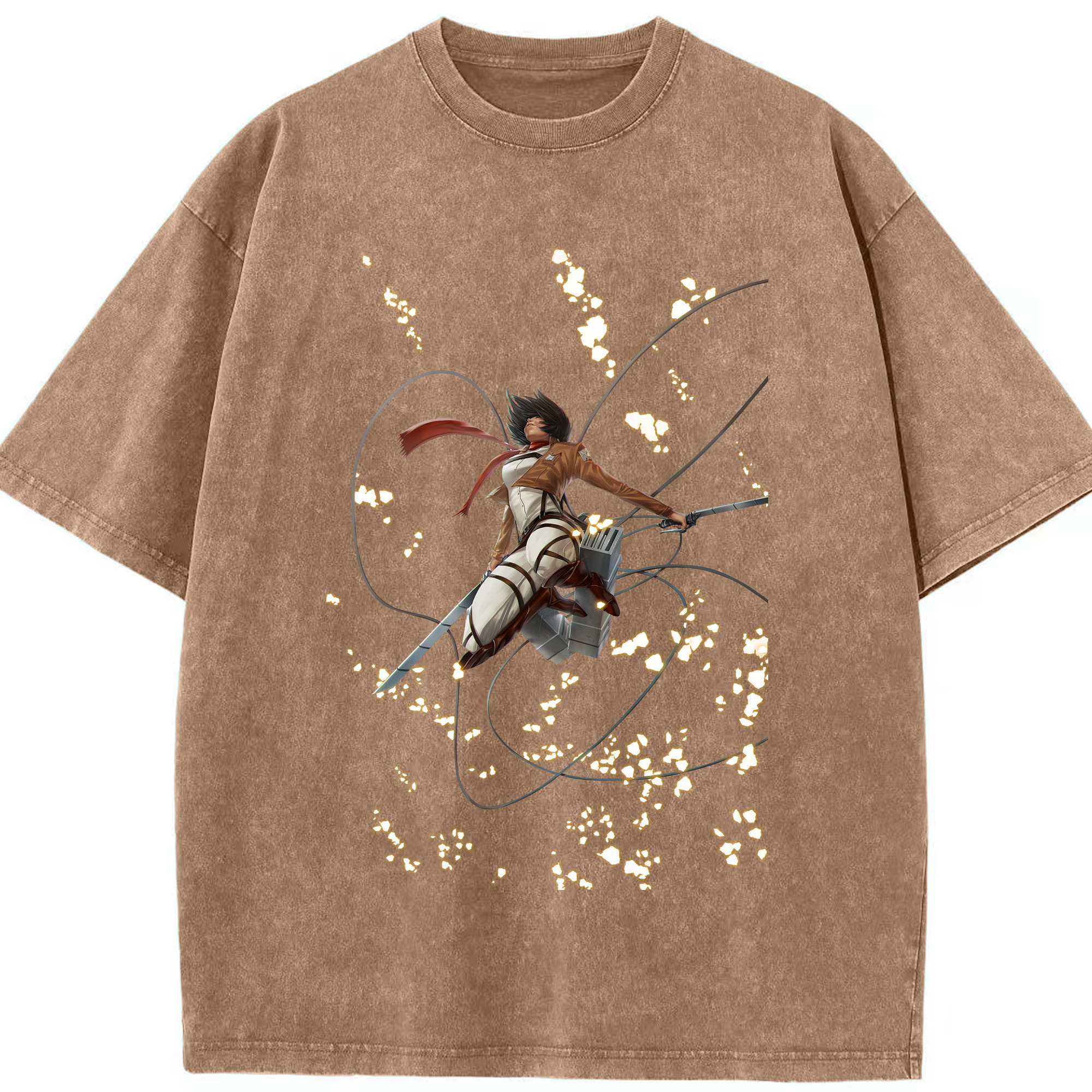 （画像用） 進撃の巨人 ミカサ·アッカーマン Attack on Titan Mikasa Ackerman 綿100% ヴィンテージ風 半袖Tシャツ（フロントプリント）