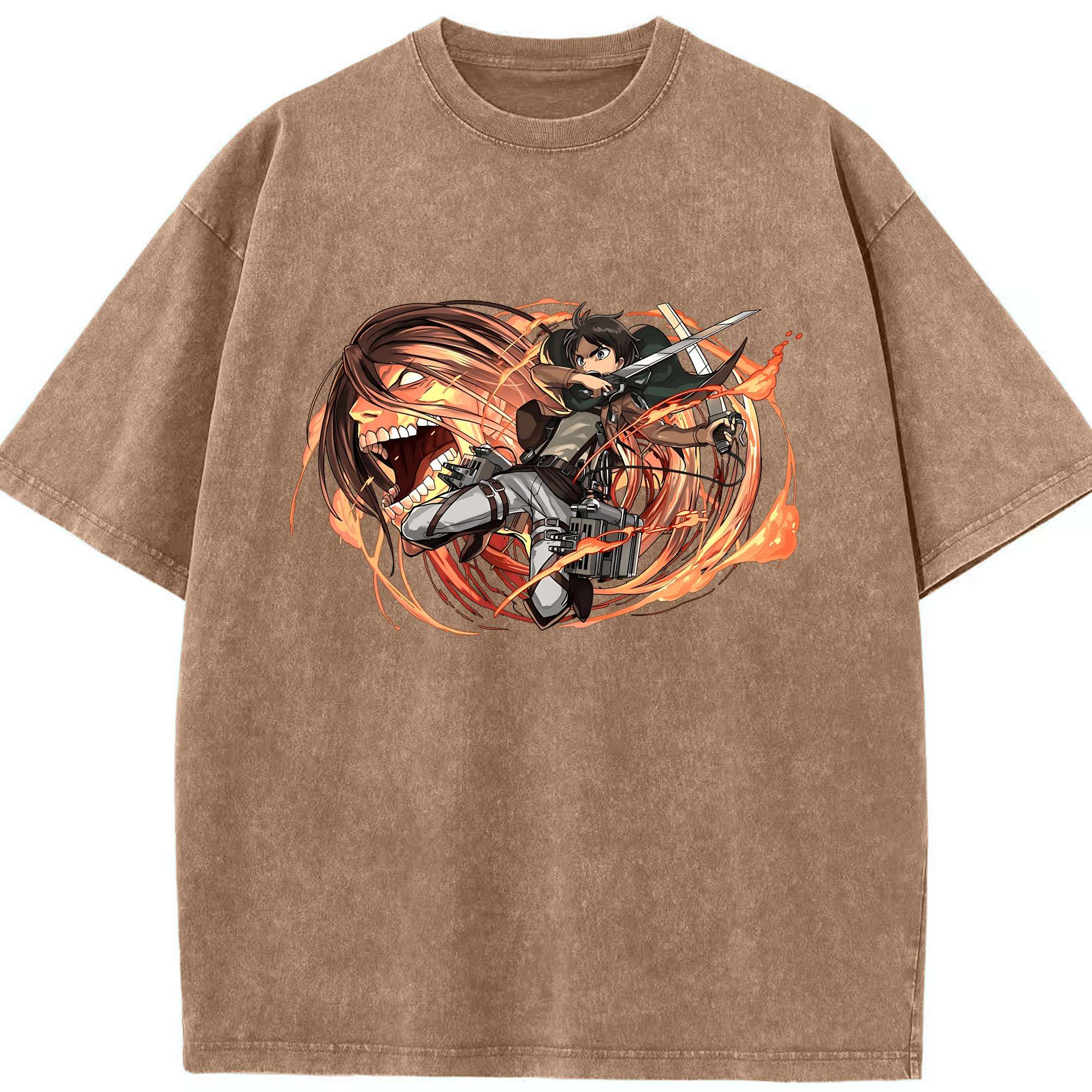 （画像用） 進撃の巨人 エレン･イェーガー Attack on Titan Eren Jäger 綿100% ヴィンテージ風 半袖Tシャツ（フロントプリント）