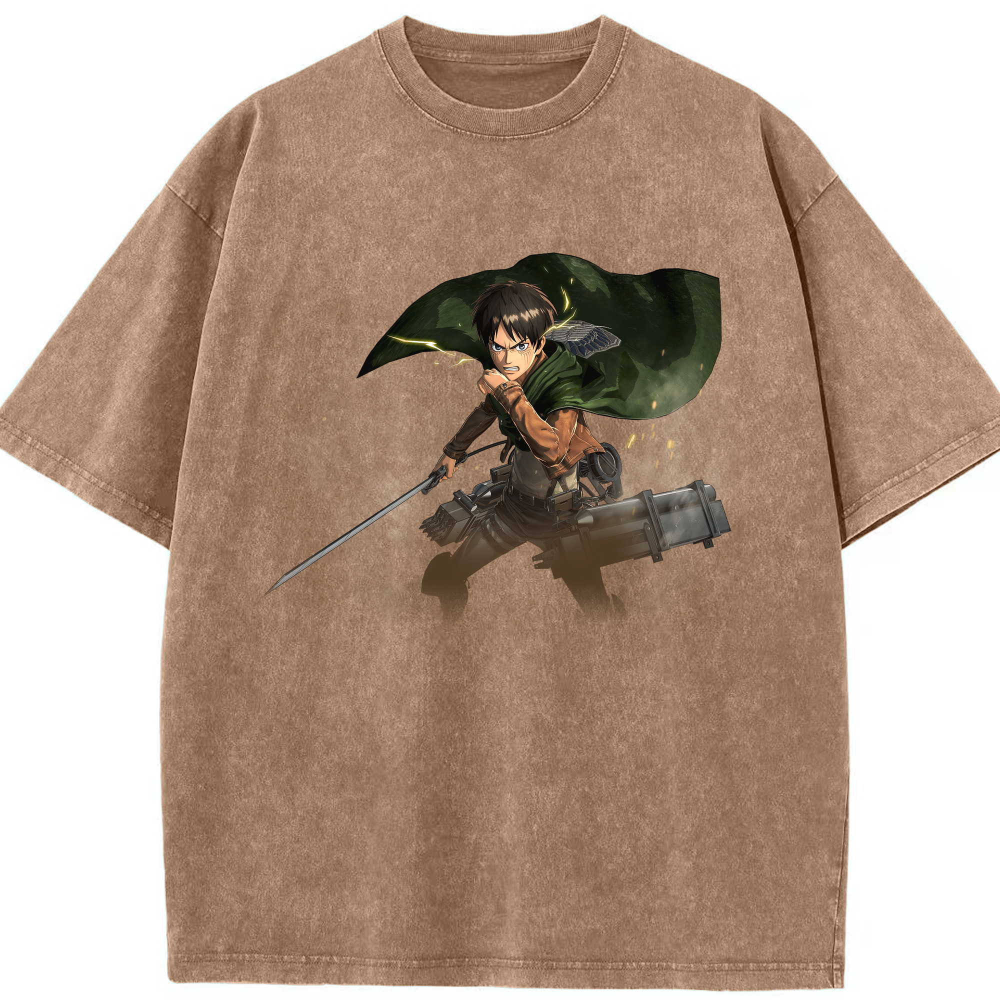 （画像用） 進撃の巨人 エレン･イェーガー Attack on Titan Eren Jäger 綿100% ヴィンテージ風 半袖Tシャツ（フロントプリント）