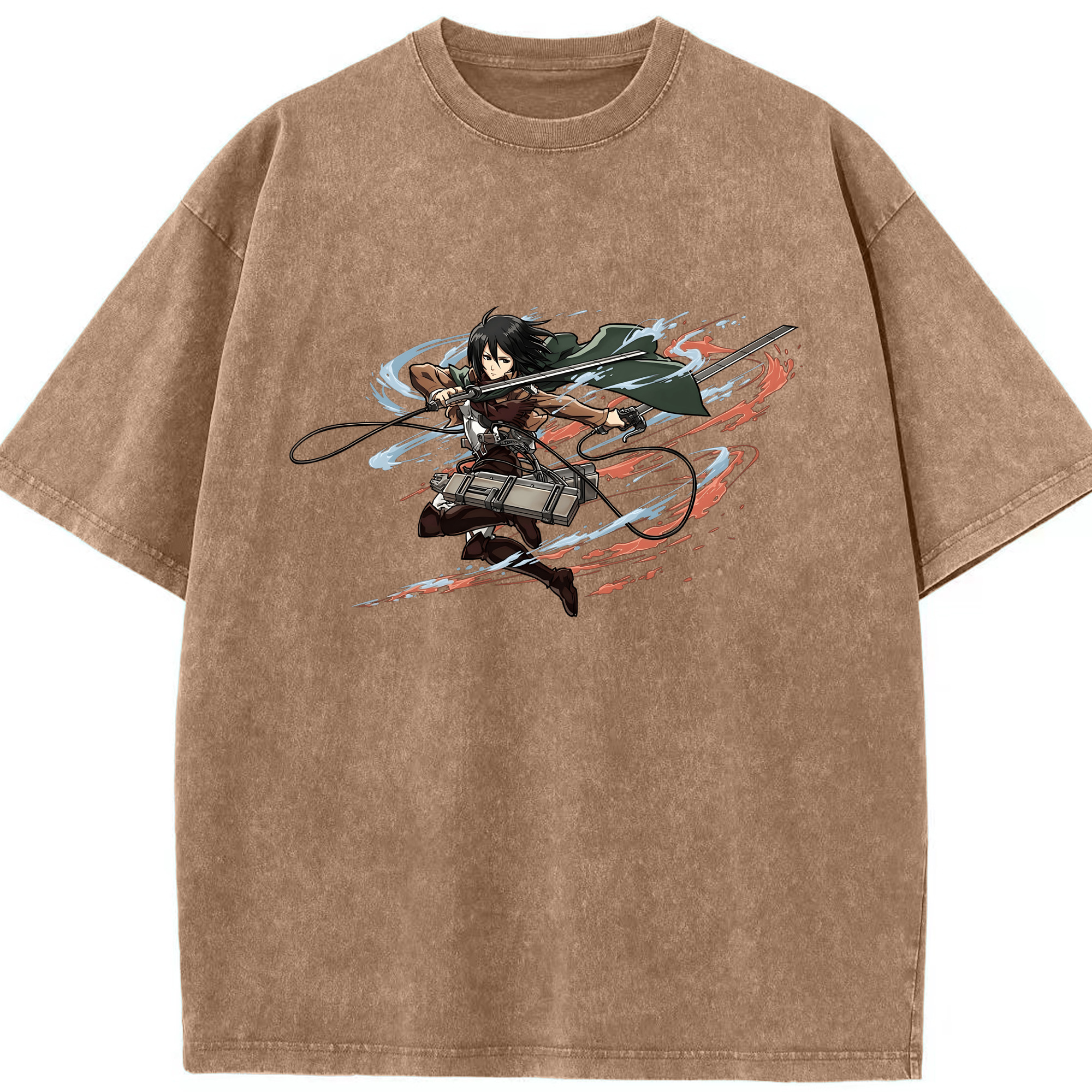 （画像用） 進撃の巨人 ミカサ·アッカーマン Attack on Titan Mikasa Ackerman 綿100% ヴィンテージ風 半袖Tシャツ（フロントプリント）