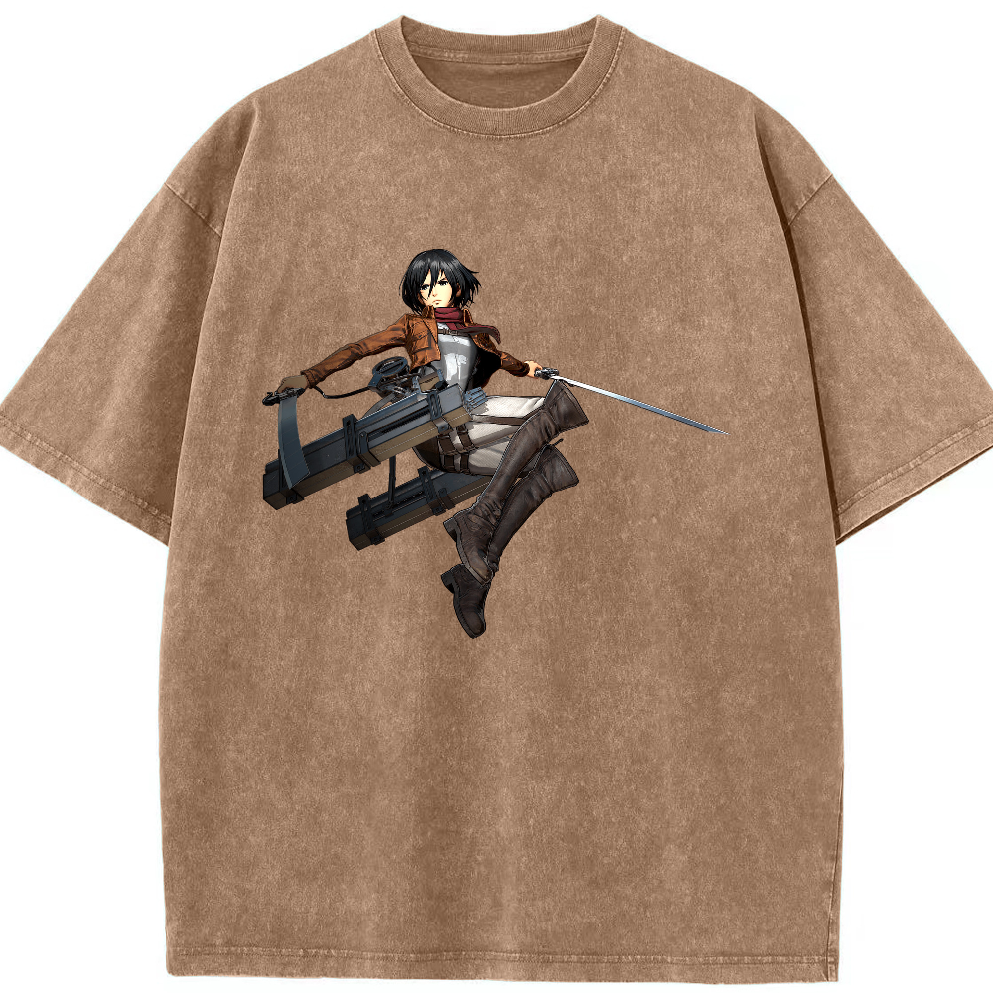 （画像用） 進撃の巨人 ミカサ·アッカーマン Attack on Titan Mikasa Ackerman 綿100% ヴィンテージ風 半袖Tシャツ（フロントプリント）