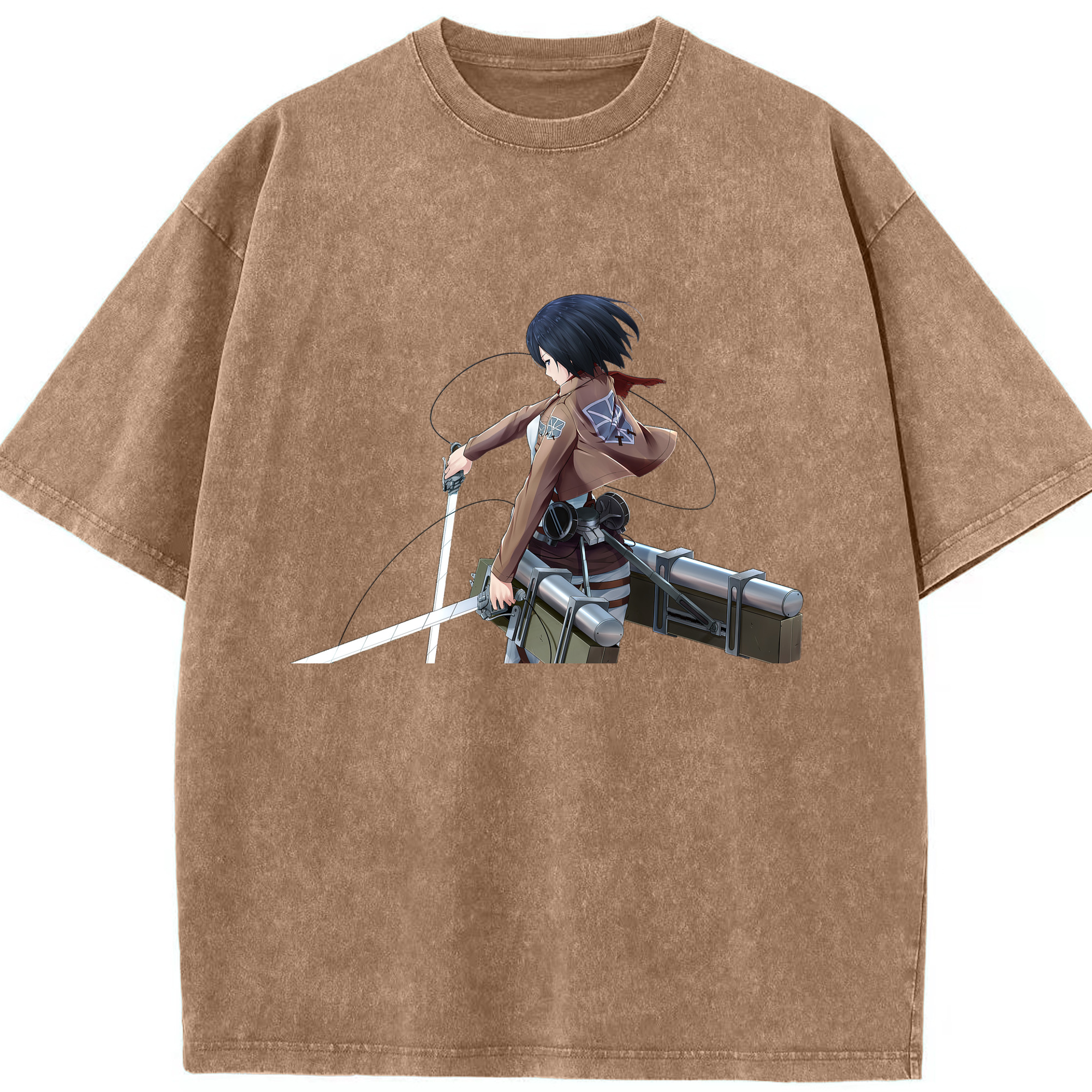 （画像用） 進撃の巨人 ミカサ·アッカーマン Attack on Titan Mikasa Ackerman 綿100% ヴィンテージ風 半袖Tシャツ（フロントプリント）