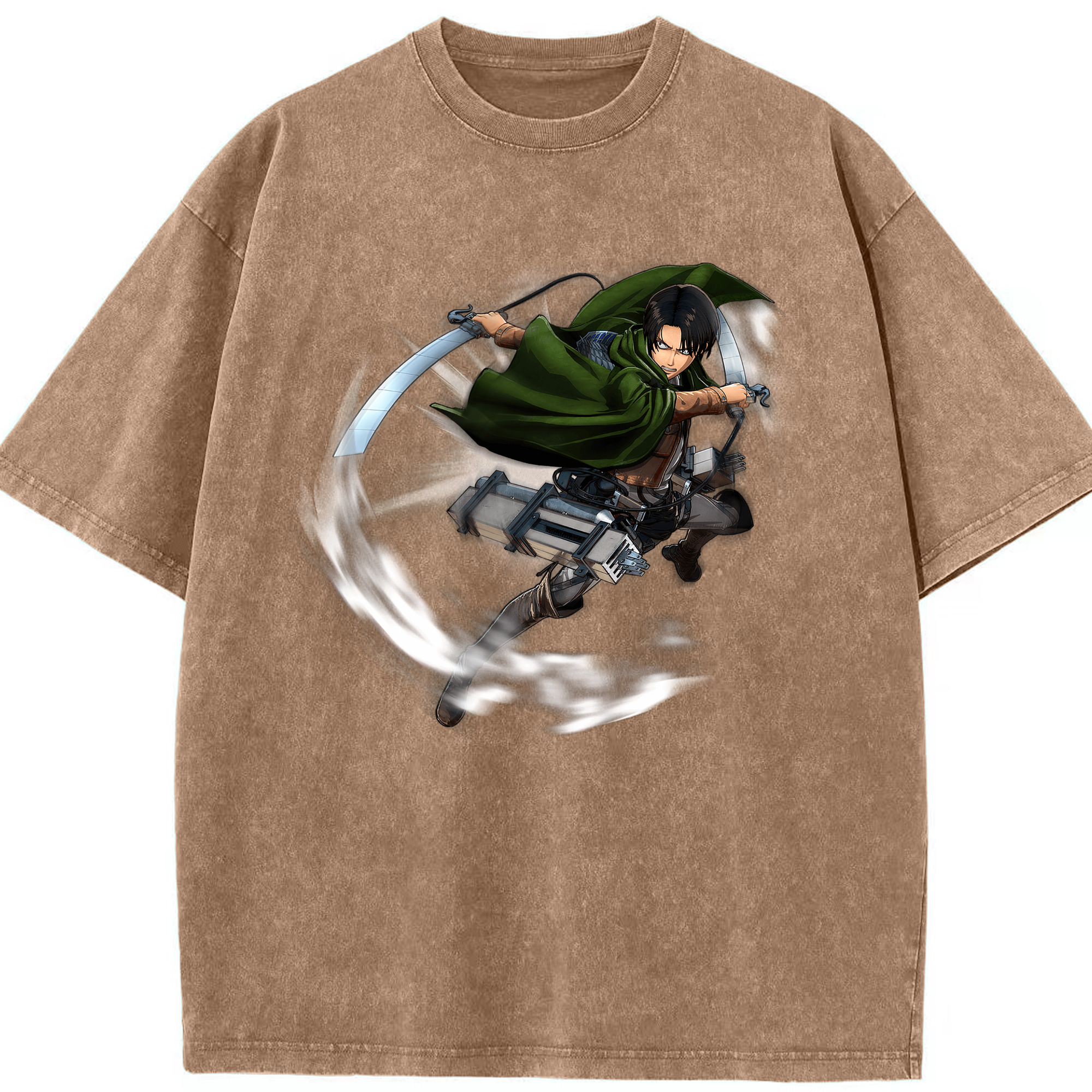 （画像用） 進撃の巨人 リヴァイ·アッカーマン Attack on Titan Levi Ackerman 綿100% ヴィンテージ風 半袖Tシャツ（フロントプリント）