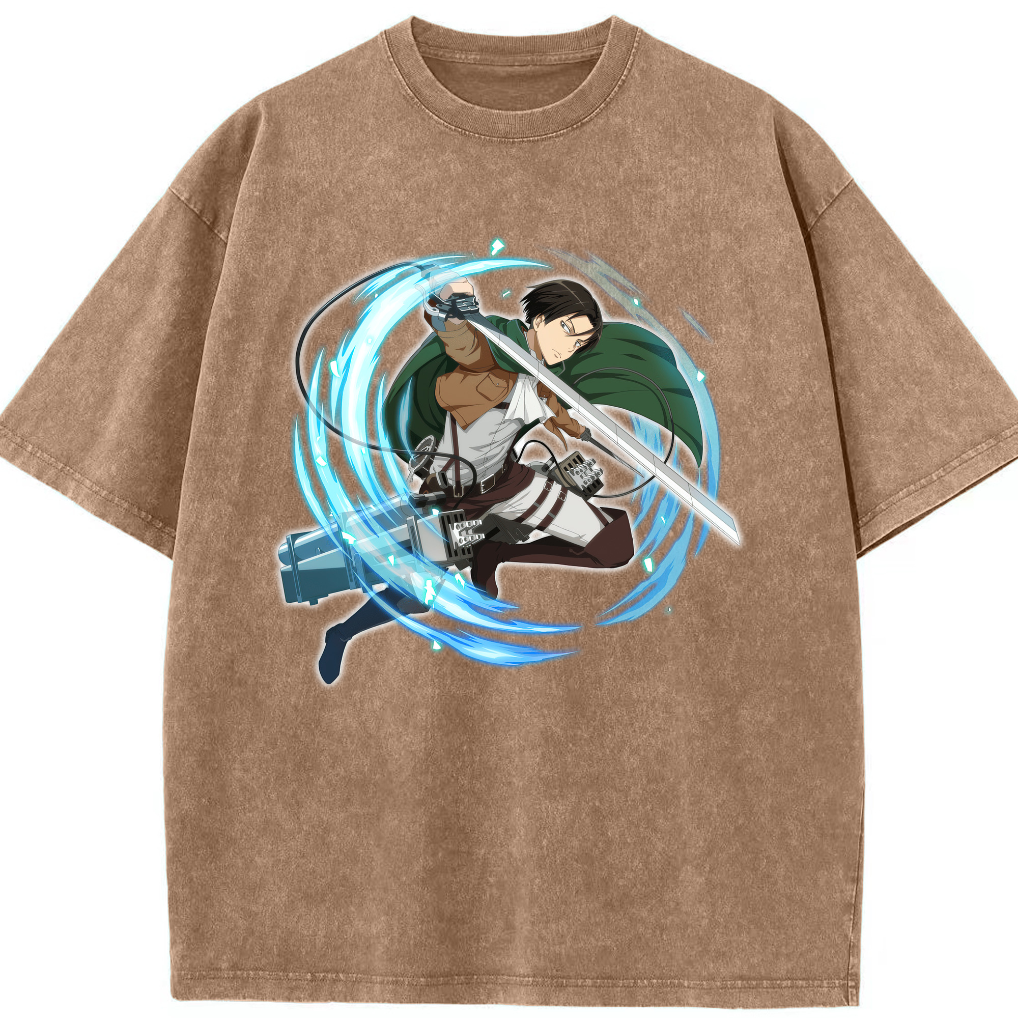（画像用） 進撃の巨人 リヴァイ·アッカーマン Attack on Titan Levi Ackerman 綿100% ヴィンテージ風 半袖Tシャツ（フロントプリント）