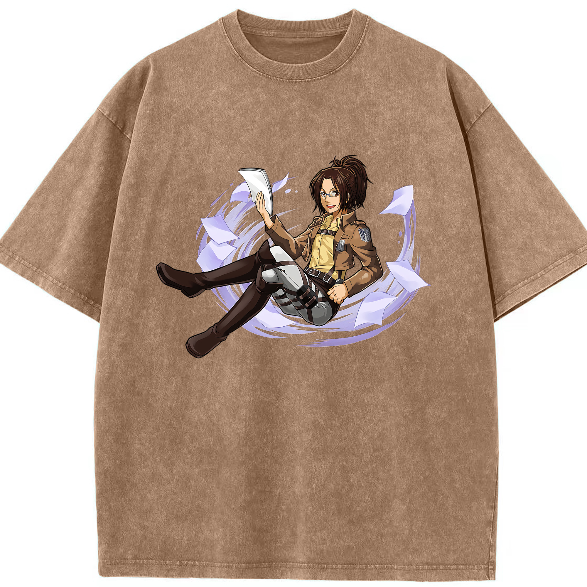 （画像用） 進撃の巨人 ハンジ·ゾエ Attack on Titan Hanji Zoe 綿100% ヴィンテージ風 半袖Tシャツ（フロントプリント）