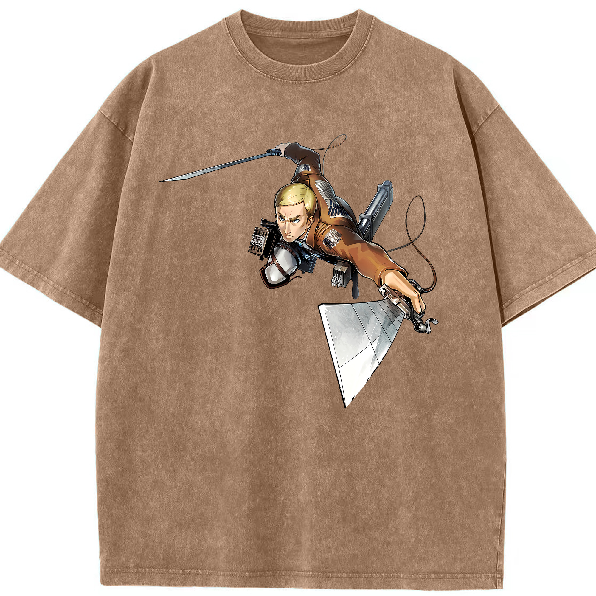 （画像用） 進撃の巨人 エルヴィン・スミス Attack on Titan Erwin Smith 綿100% ヴィンテージ風 半袖Tシャツ（フロントプリント）