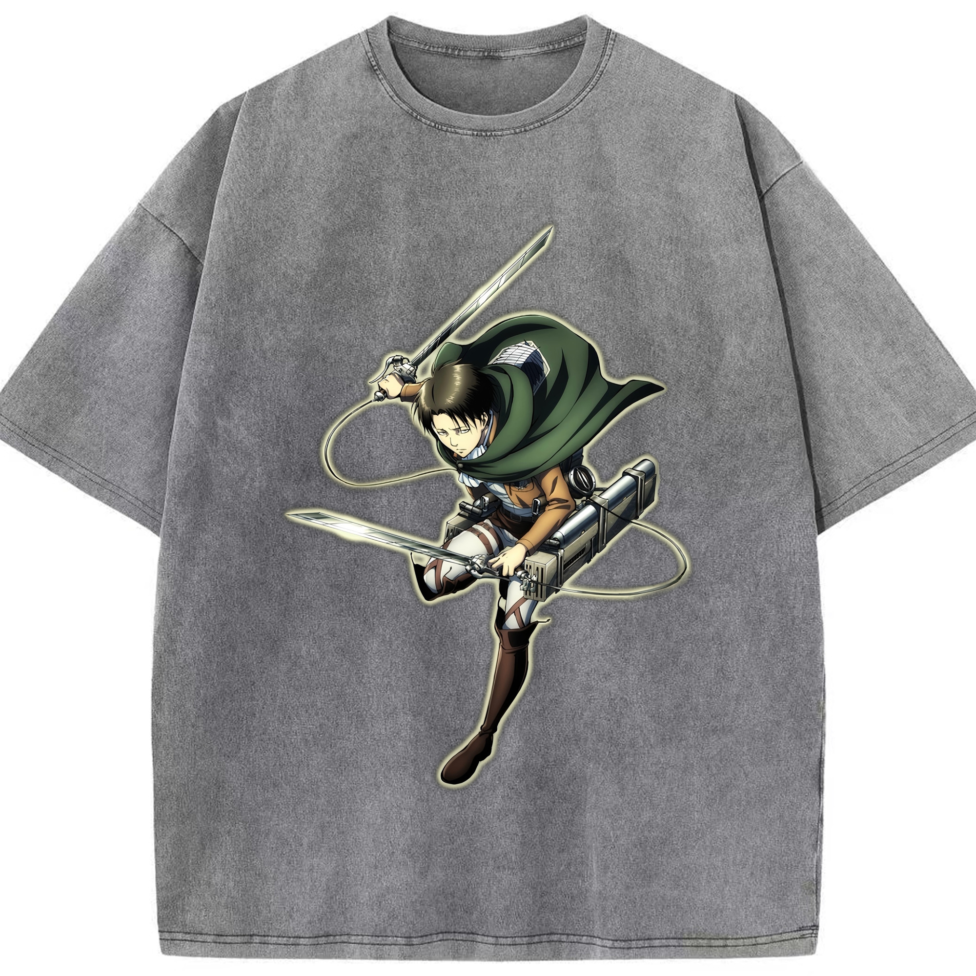 （画像用） 進撃の巨人 リヴァイ·アッカーマン Attack on Titan Levi Ackerman 綿100% ヴィンテージ風 半袖Tシャツ（フロントプリント）