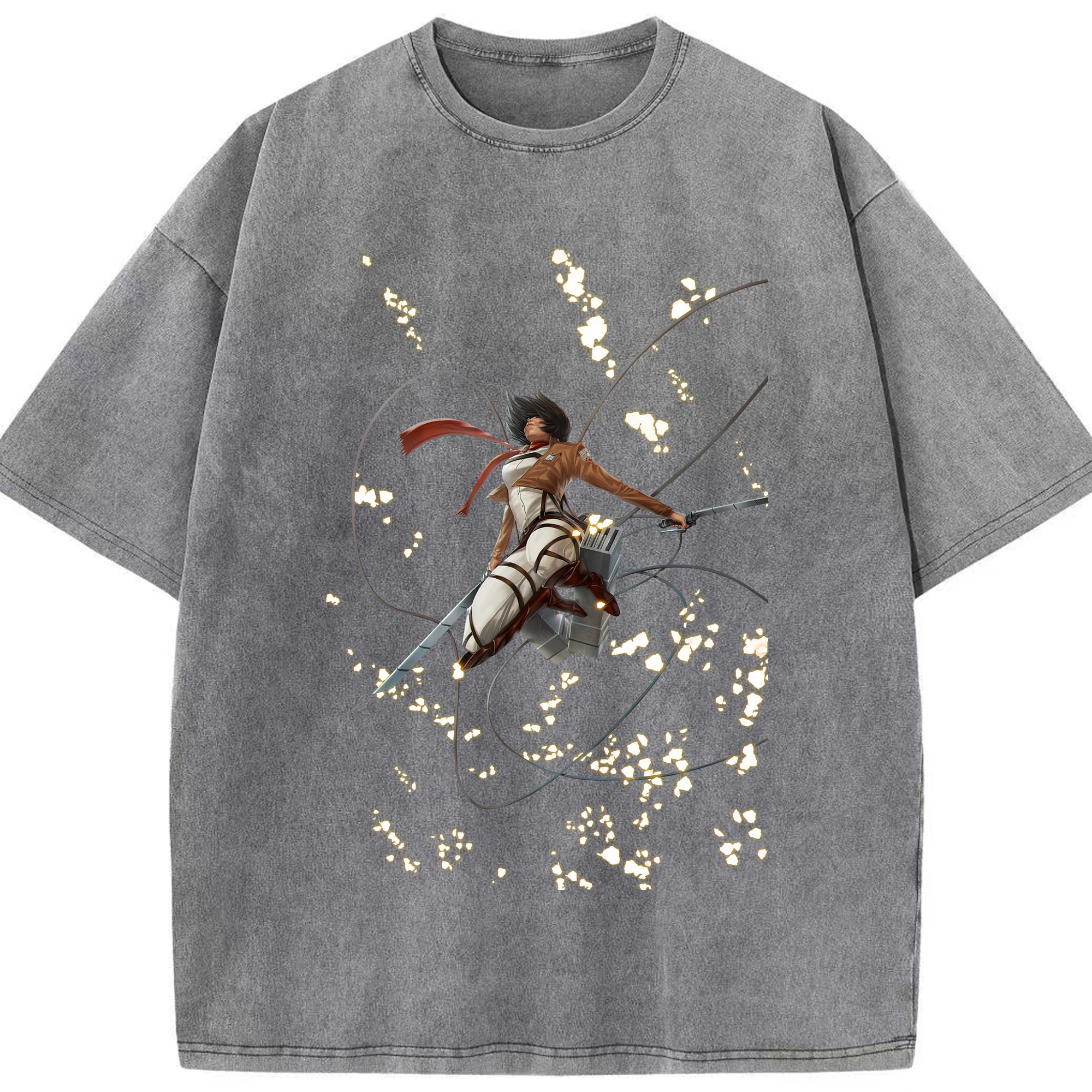 （画像用） 進撃の巨人 ミカサ·アッカーマン Attack on Titan Mikasa Ackerman 綿100% ヴィンテージ風 半袖Tシャツ（フロントプリント）