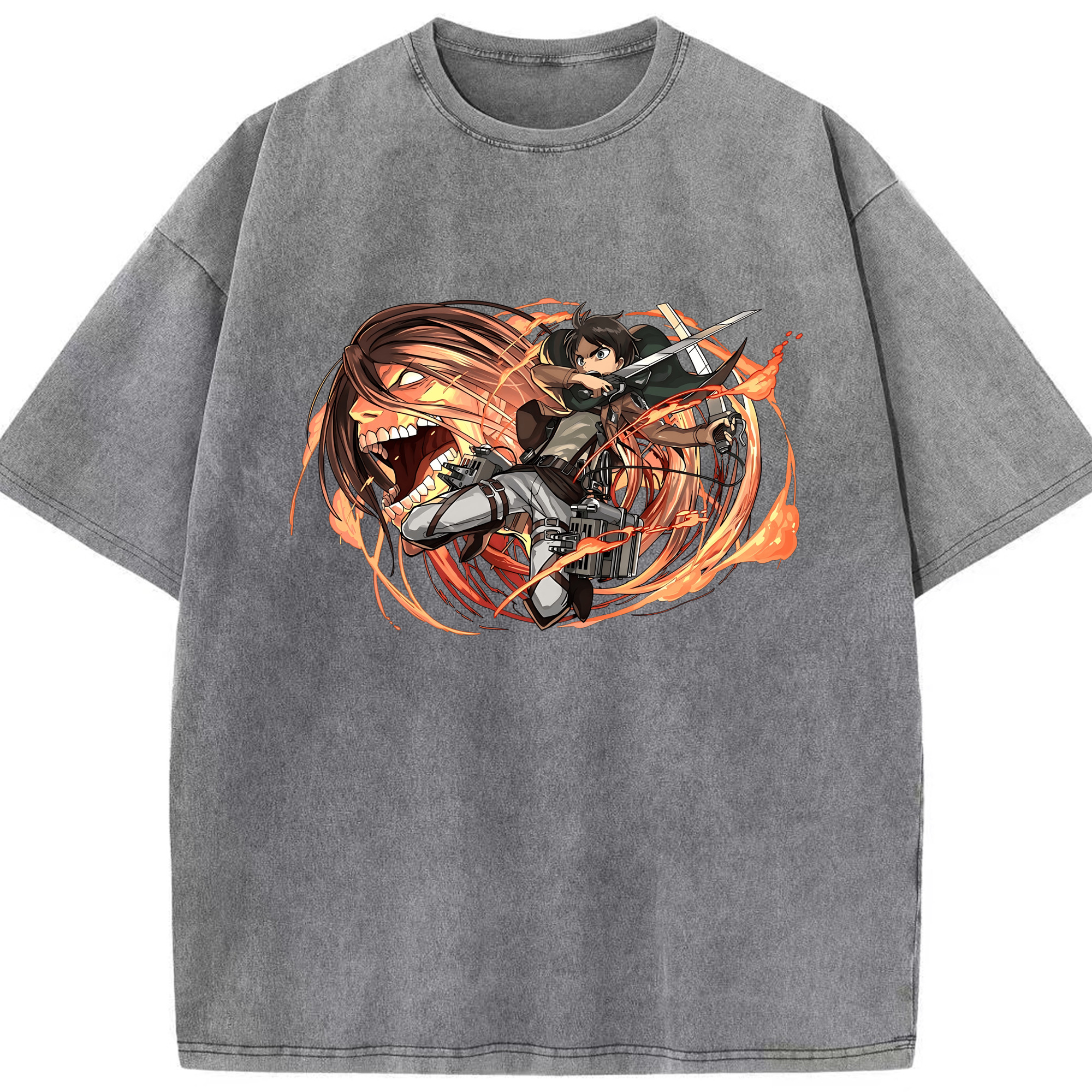 （画像用） 進撃の巨人 エレン･イェーガー Attack on Titan Eren Jäger 綿100% ヴィンテージ風 半袖Tシャツ（フロントプリント）