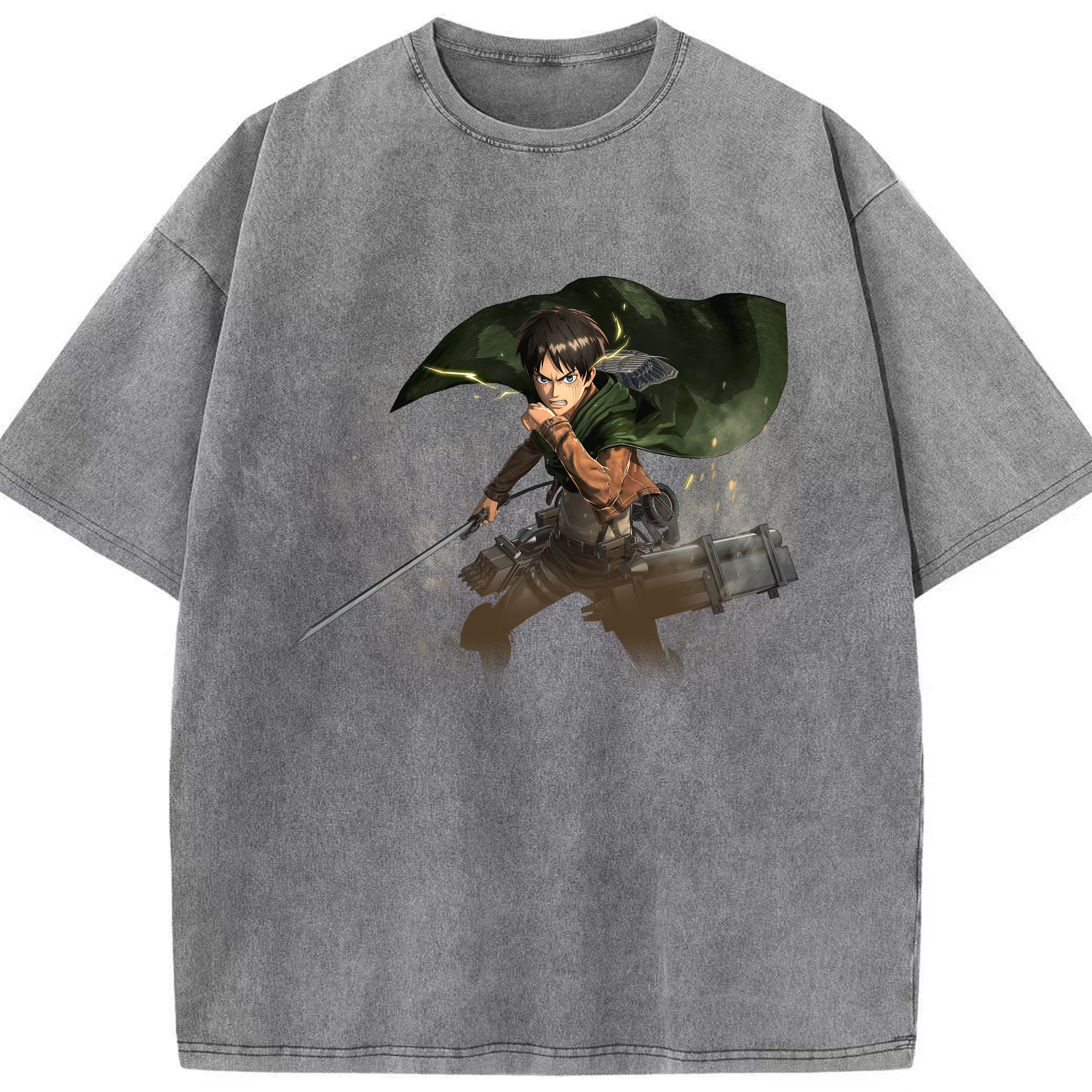 （画像用） 進撃の巨人 エレン･イェーガー Attack on Titan Eren Jäger 綿100% ヴィンテージ風 半袖Tシャツ（フロントプリント）