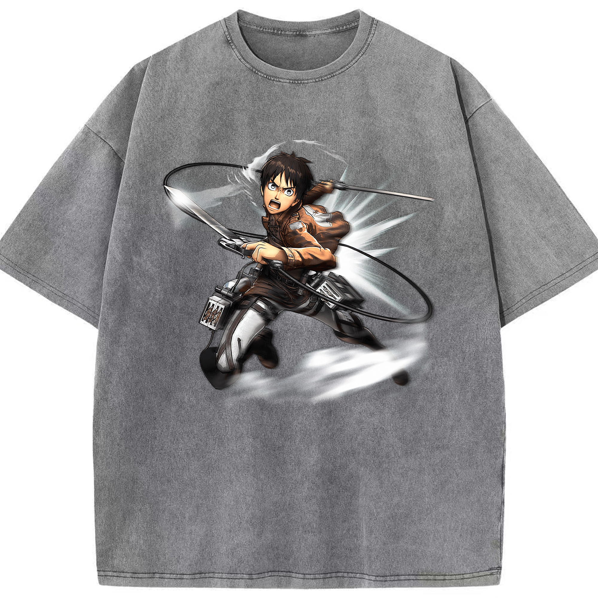 （画像用） 進撃の巨人 エレン･イェーガー Attack on Titan Eren Jäger 綿100% ヴィンテージ風 半袖Tシャツ（フロントプリント）