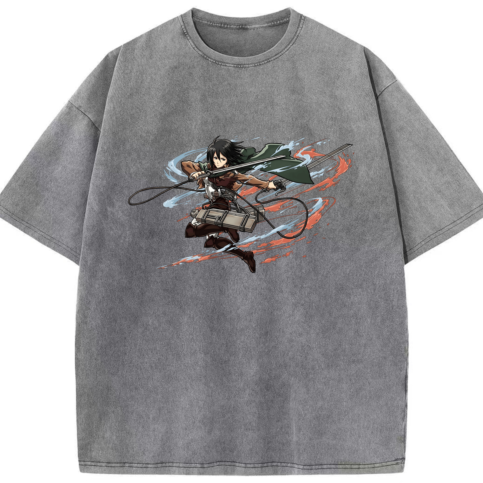 （画像用） 進撃の巨人 ミカサ·アッカーマン Attack on Titan Mikasa Ackerman 綿100% ヴィンテージ風 半袖Tシャツ（フロントプリント）