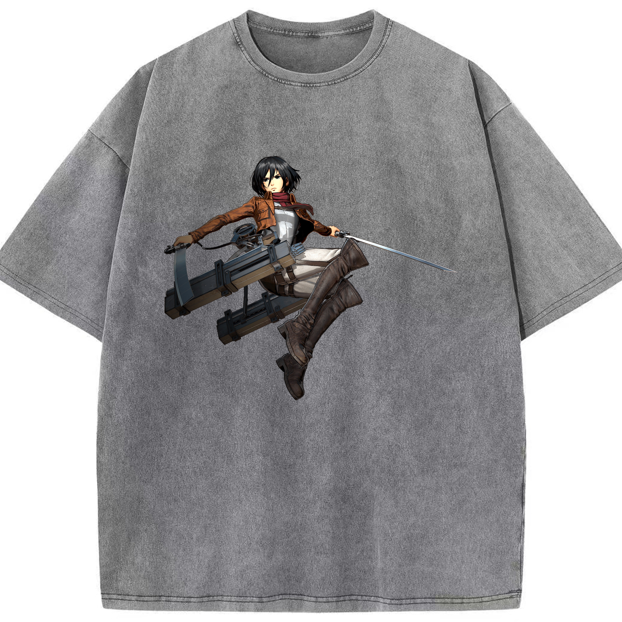 （画像用） 進撃の巨人 ミカサ·アッカーマン Attack on Titan Mikasa Ackerman 綿100% ヴィンテージ風 半袖Tシャツ（フロントプリント）
